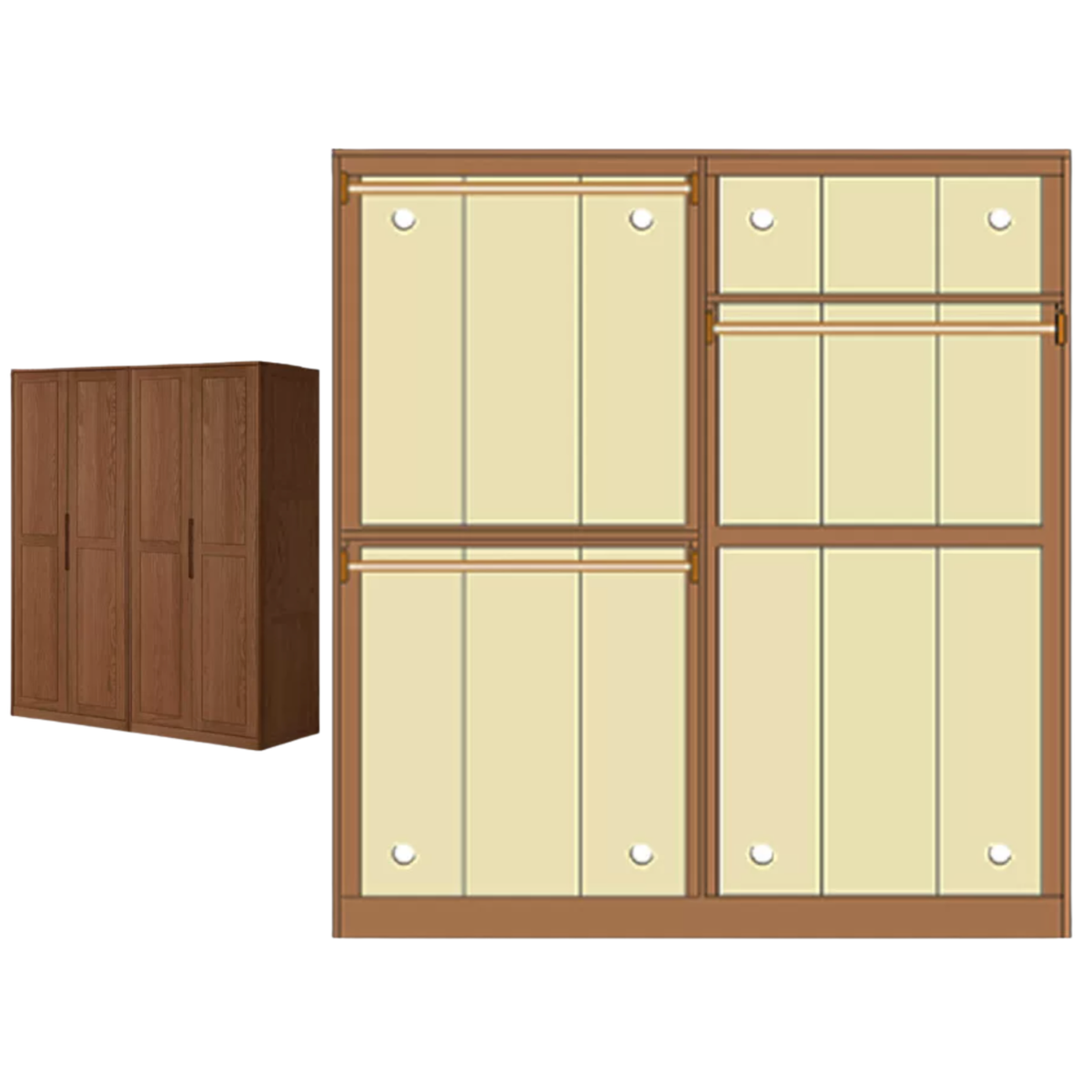 Oak Solid Wood Wardrobe with Recessed Groove Handles
