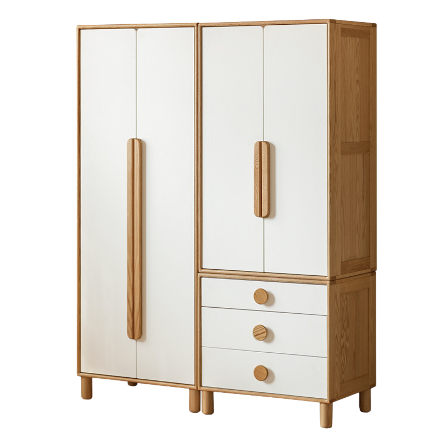 Oak Solid Wood Children's Wardrobe Combination Storage Cabinet