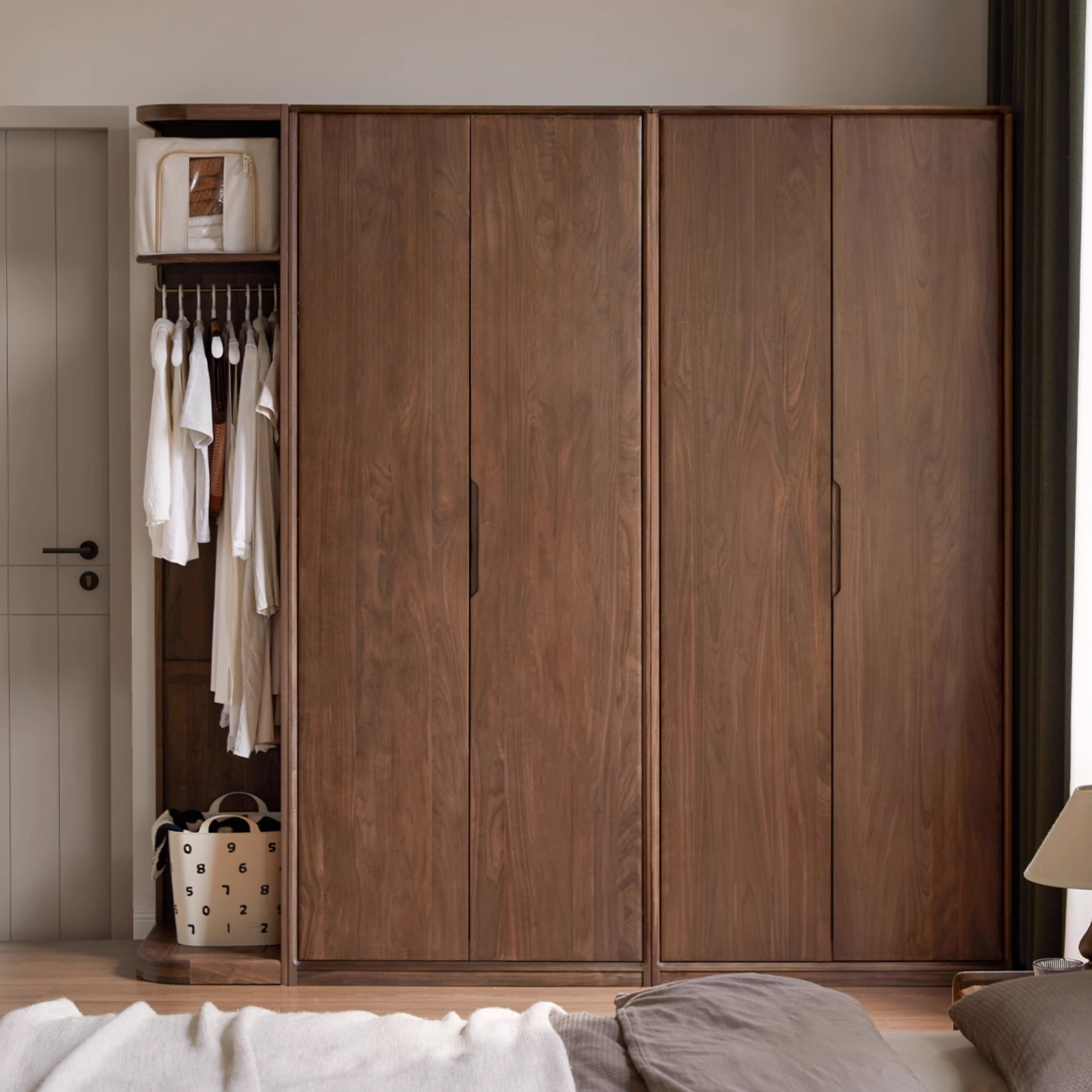 Black Walnut Solid Wood Storage Rack Floor Corner Hanger.