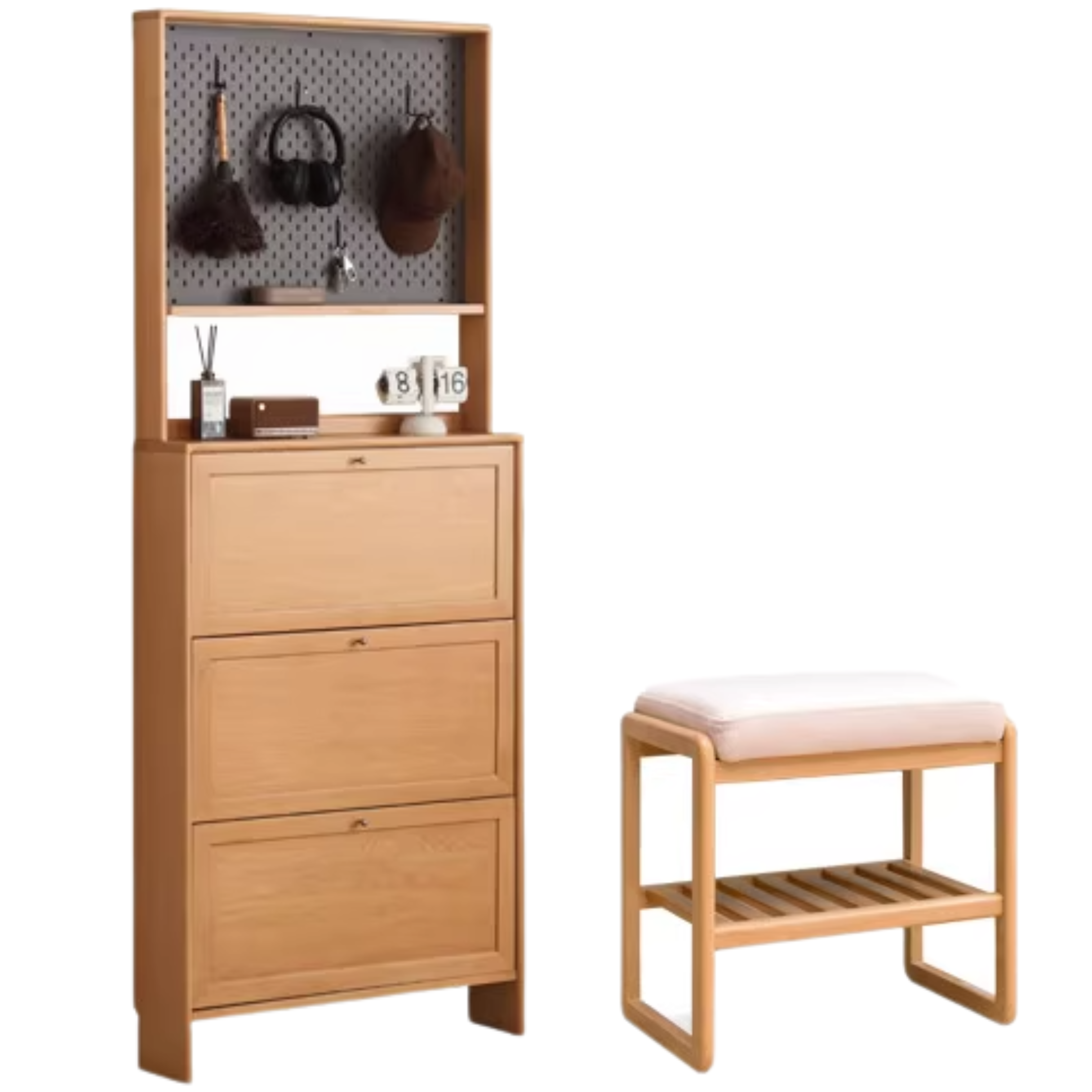 Beech Solid Wood Ultra-Thin Flip Bucket Shoe Cabinet