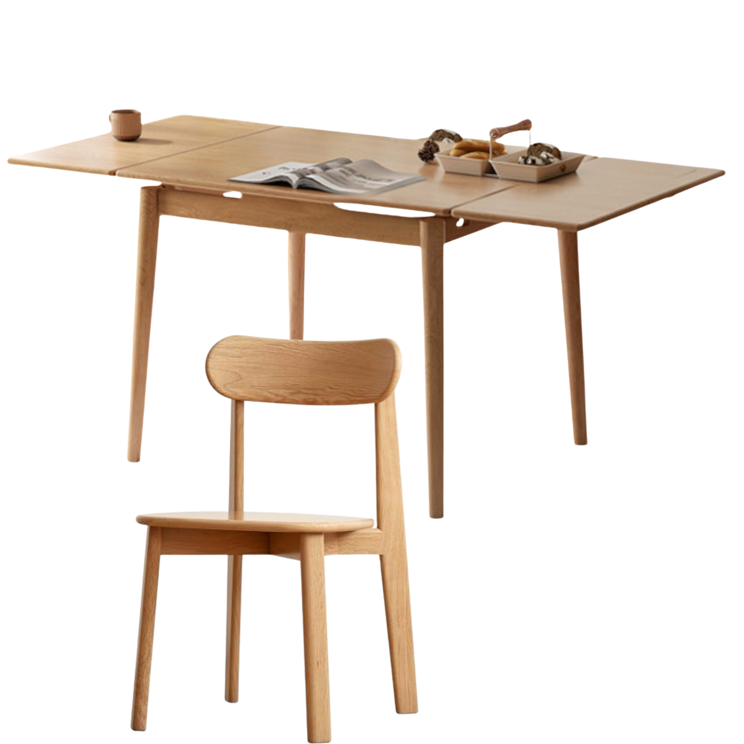 Oak Solid Wood Retractable Tabletop Dining Table