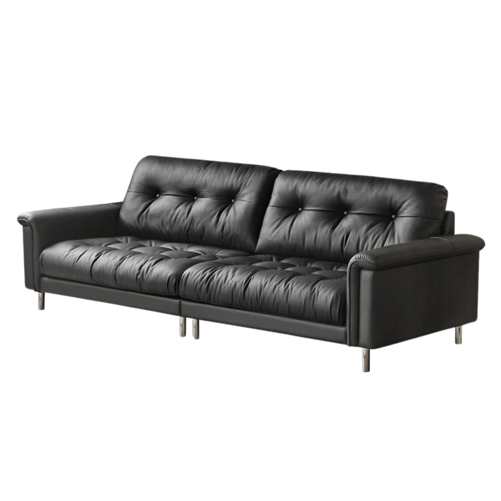 Leather Light Luxury Black Straight Sofa,