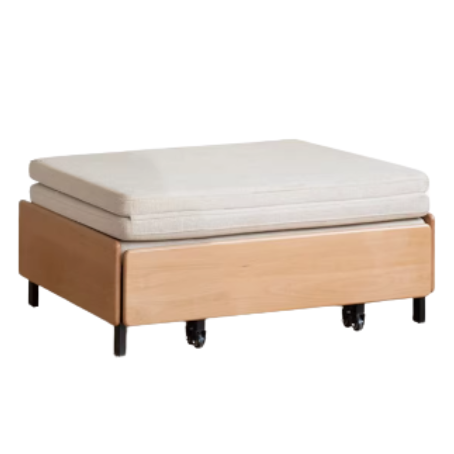 Oak Solid Wood Sofa Bed Folding Sit-sleeping Pull-out Bed.