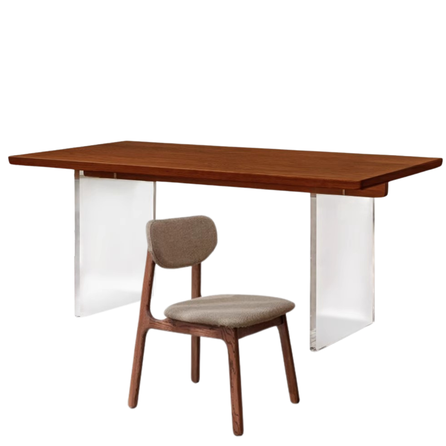 Oak, Cherry Solid Wood Acrylic Suspended Dining Table