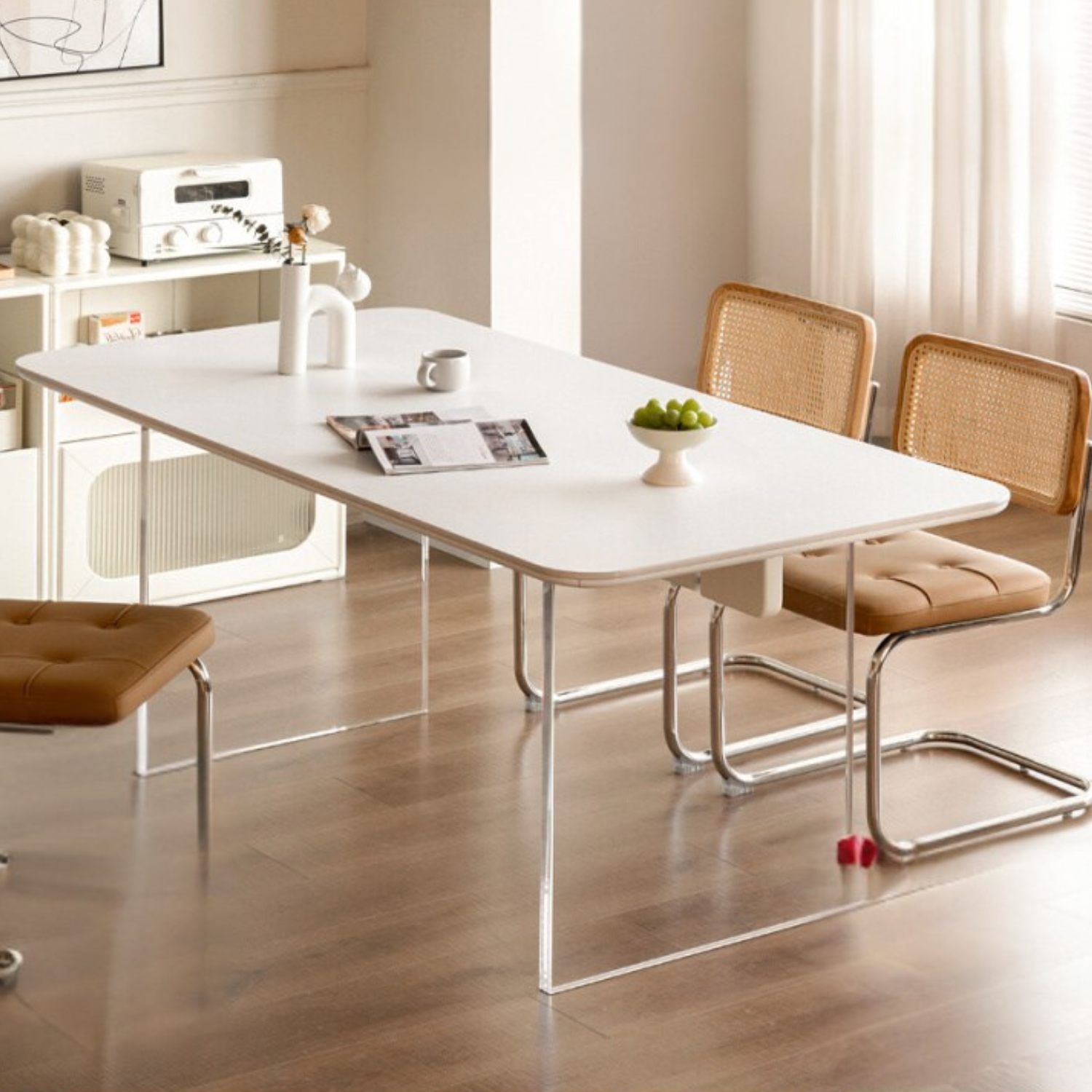 Solid Rubberwood Suspended Dining Table With Slate Top