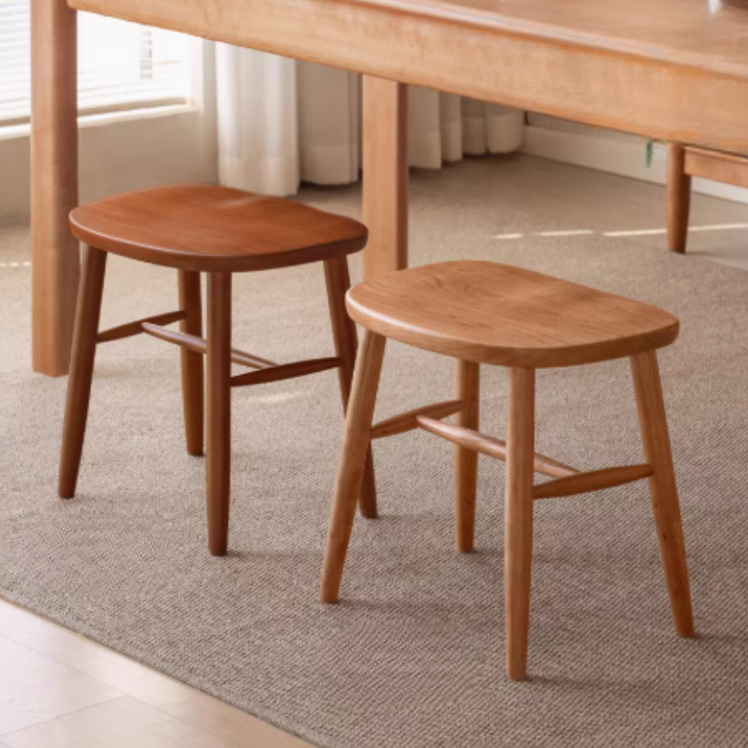 Cherry Wood Solid Wood Retro Square Makeup Stool