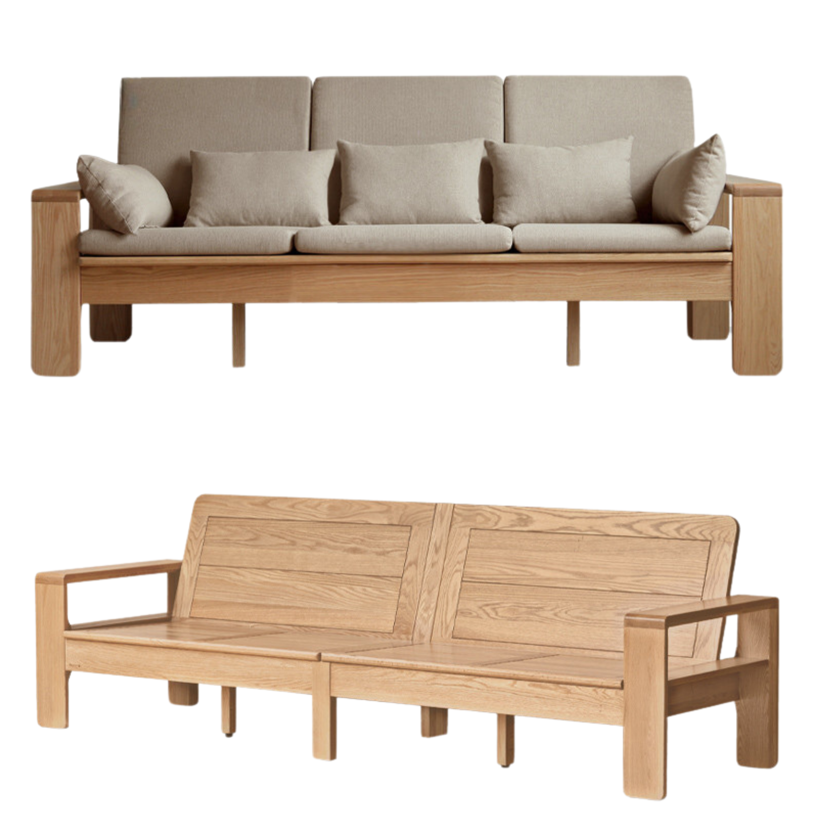 Oak, Ash Solid Wood Modern Nordic Fabric Sofa.