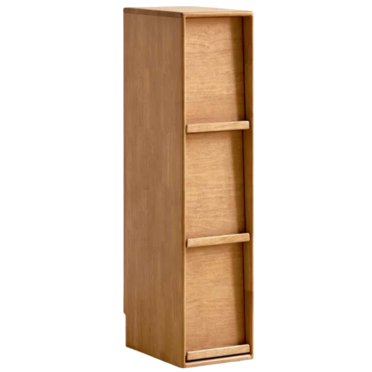 Solid Rubberwood Ultra-Narrow Bookcase with Flip-Down Front Panel