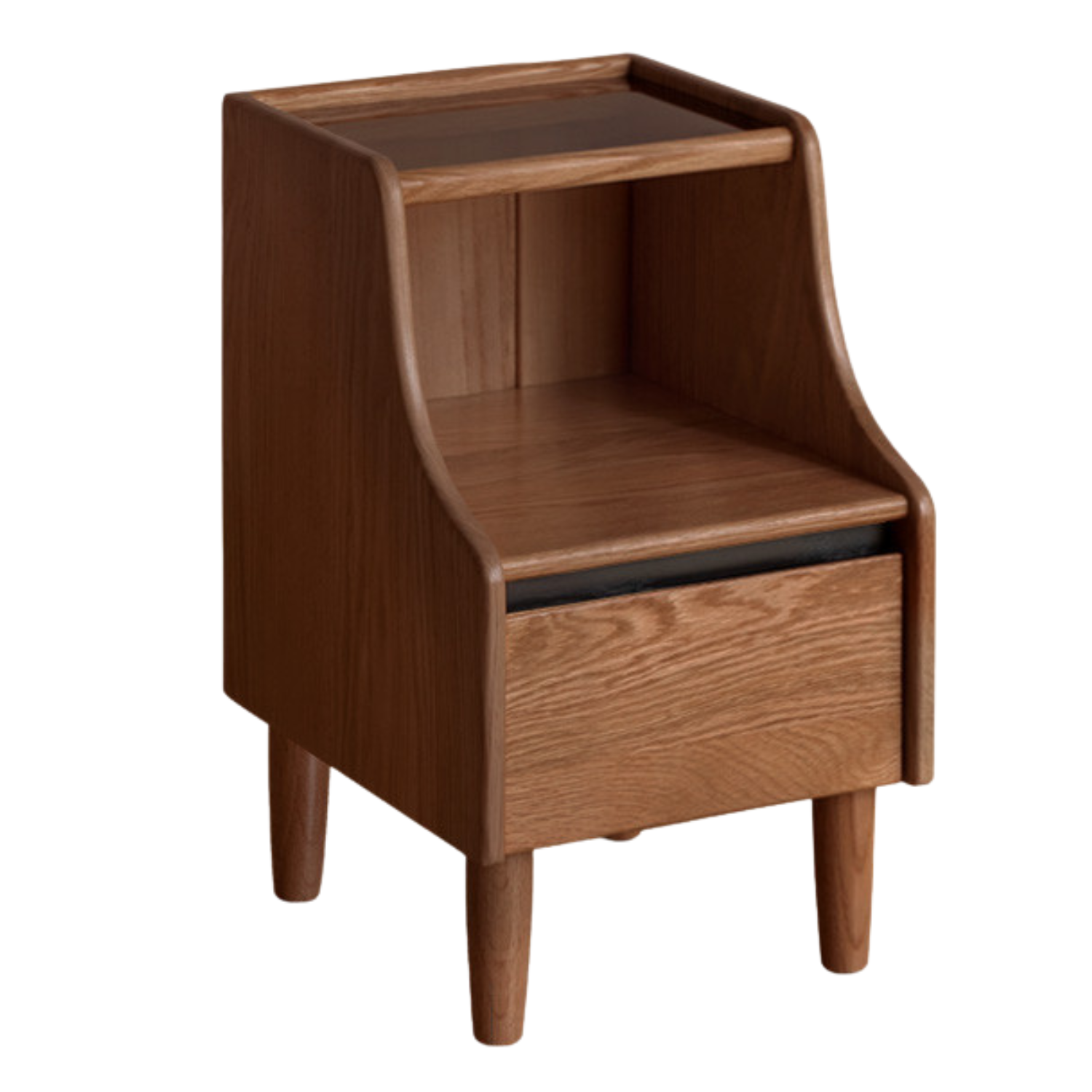 Solid RubberWood, Oak Solid Wood Nightstand with Glass Door with Storage