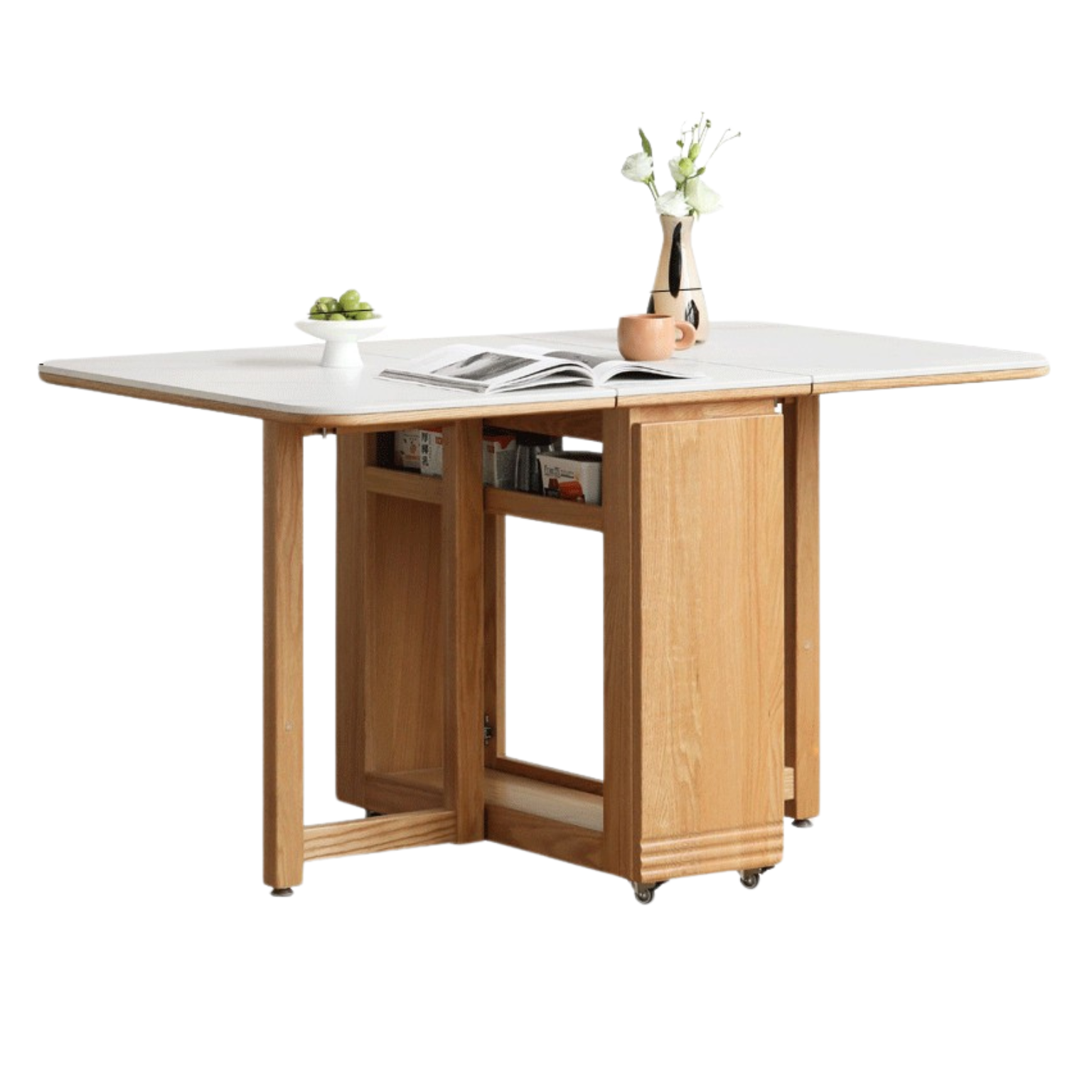 Solid Rubberwood, Oak Solid Wood Modern Rock Slab Folding Dining Table
