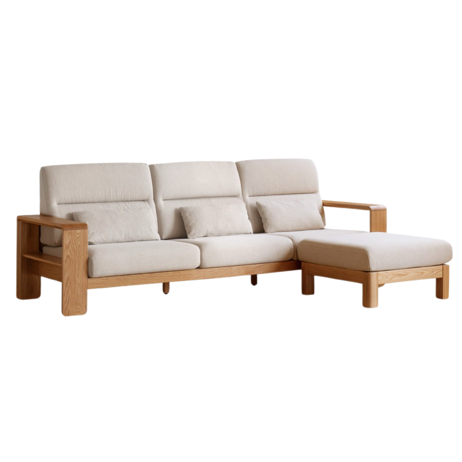 Oak Solid Wood Modern Log Style Corner Fabric Sofa.