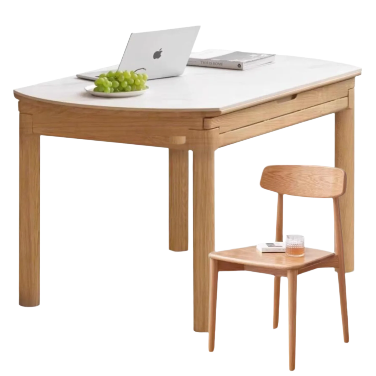 Solid Ruberwood, Oak, Ash Solid Wood Retractable Rock Plate Dining Table