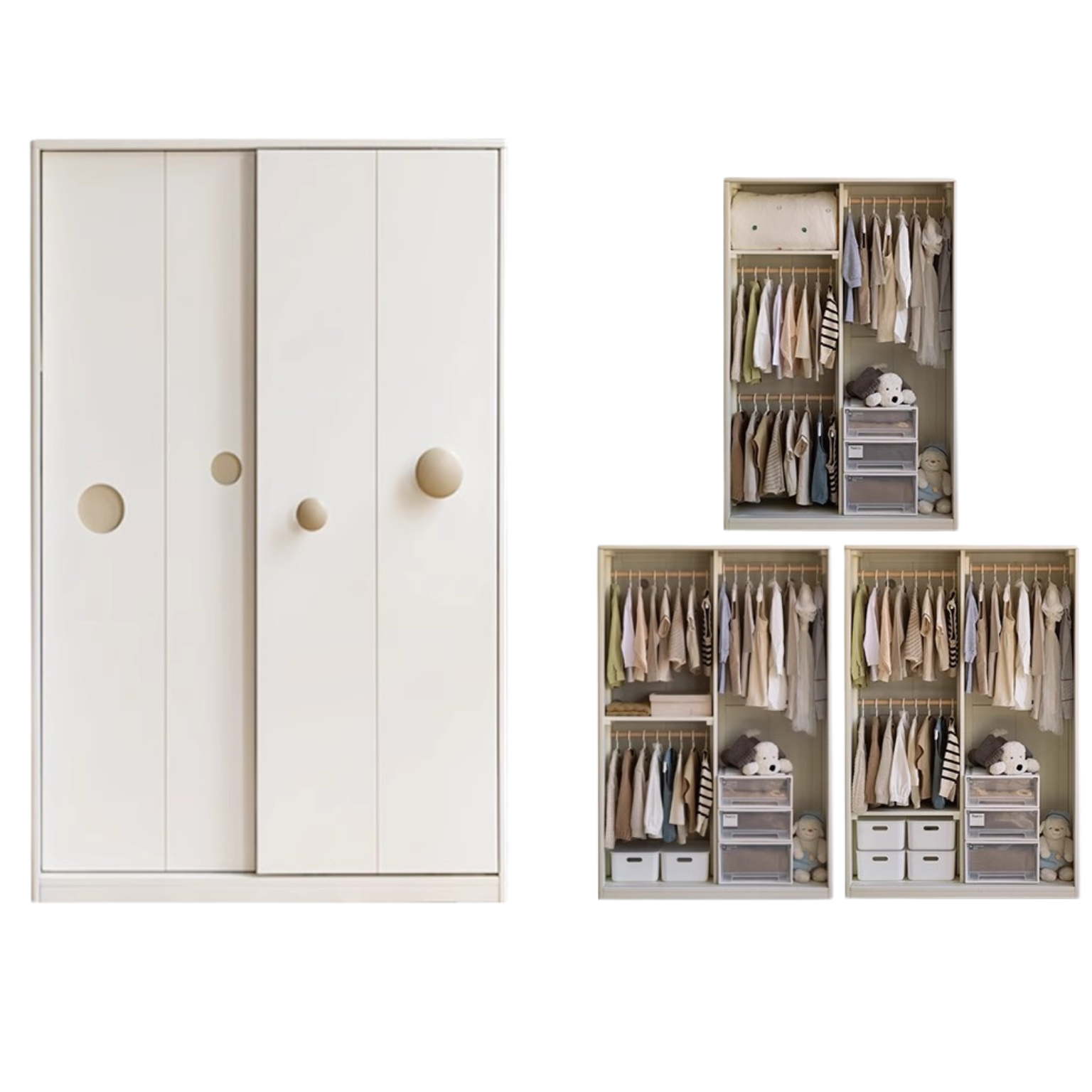 Birch Solid Wood Children's Wardrobe Cream Sliding Door