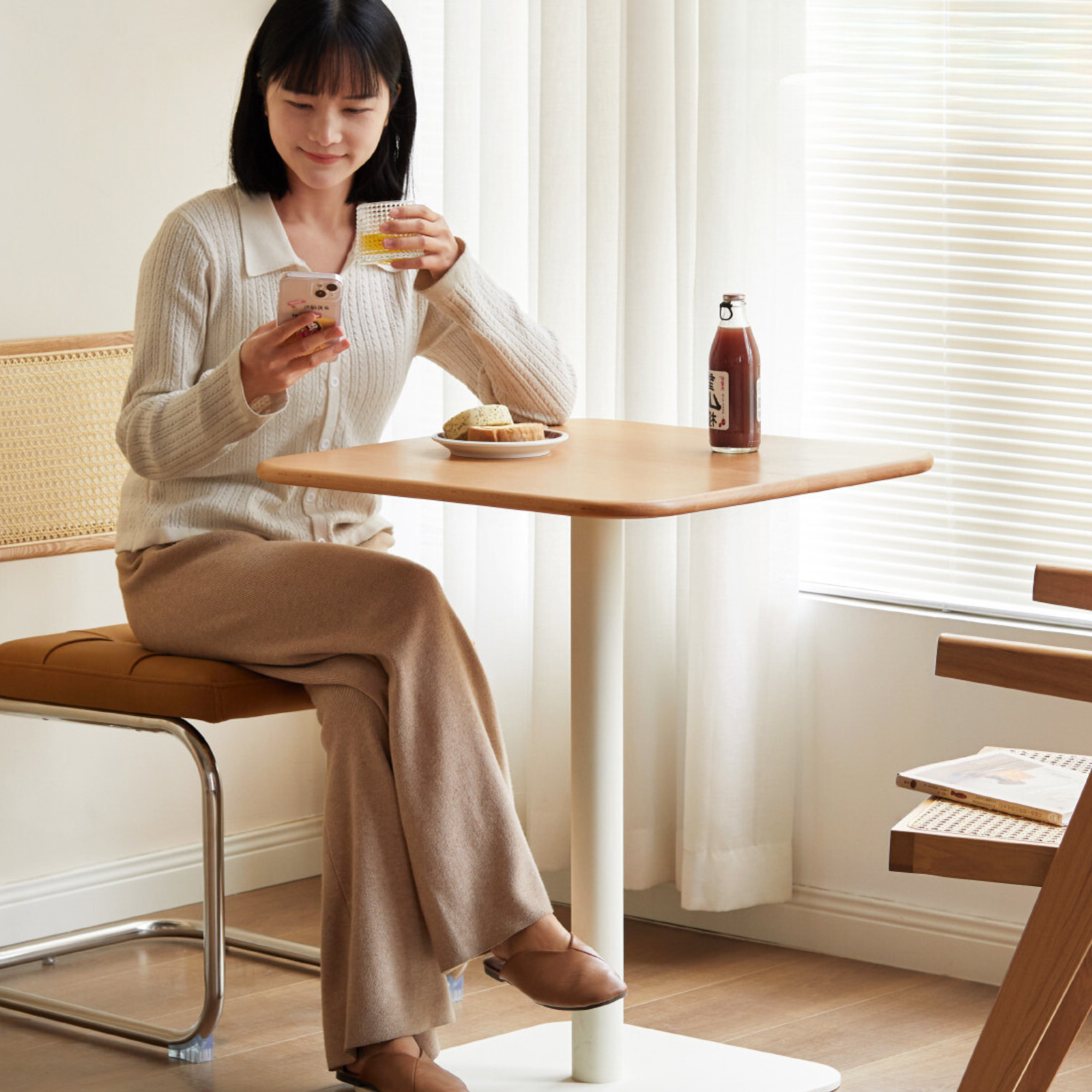 Beech Solid Wood Square Modern Coffee Table.