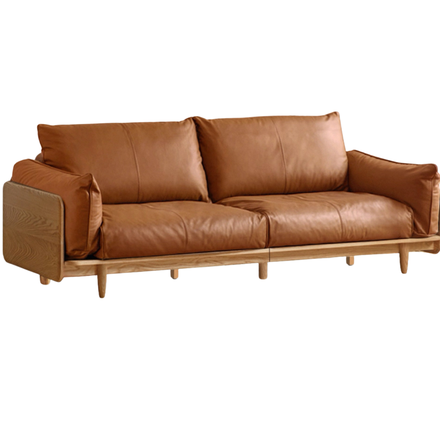Oak Solid Wood Genuine Leather, Fabric Modern Lounge Sofa-