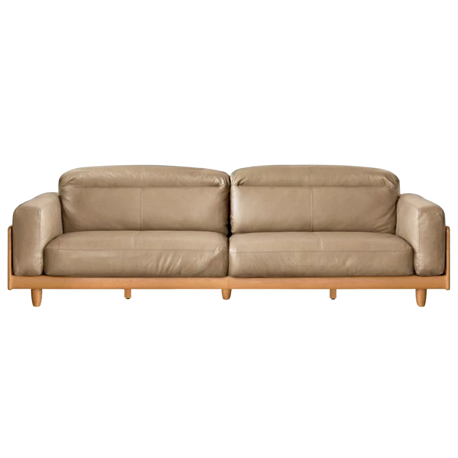 Cherry Solid Wood Genuine Leather Reclining Sofa with Adjustable Headrest