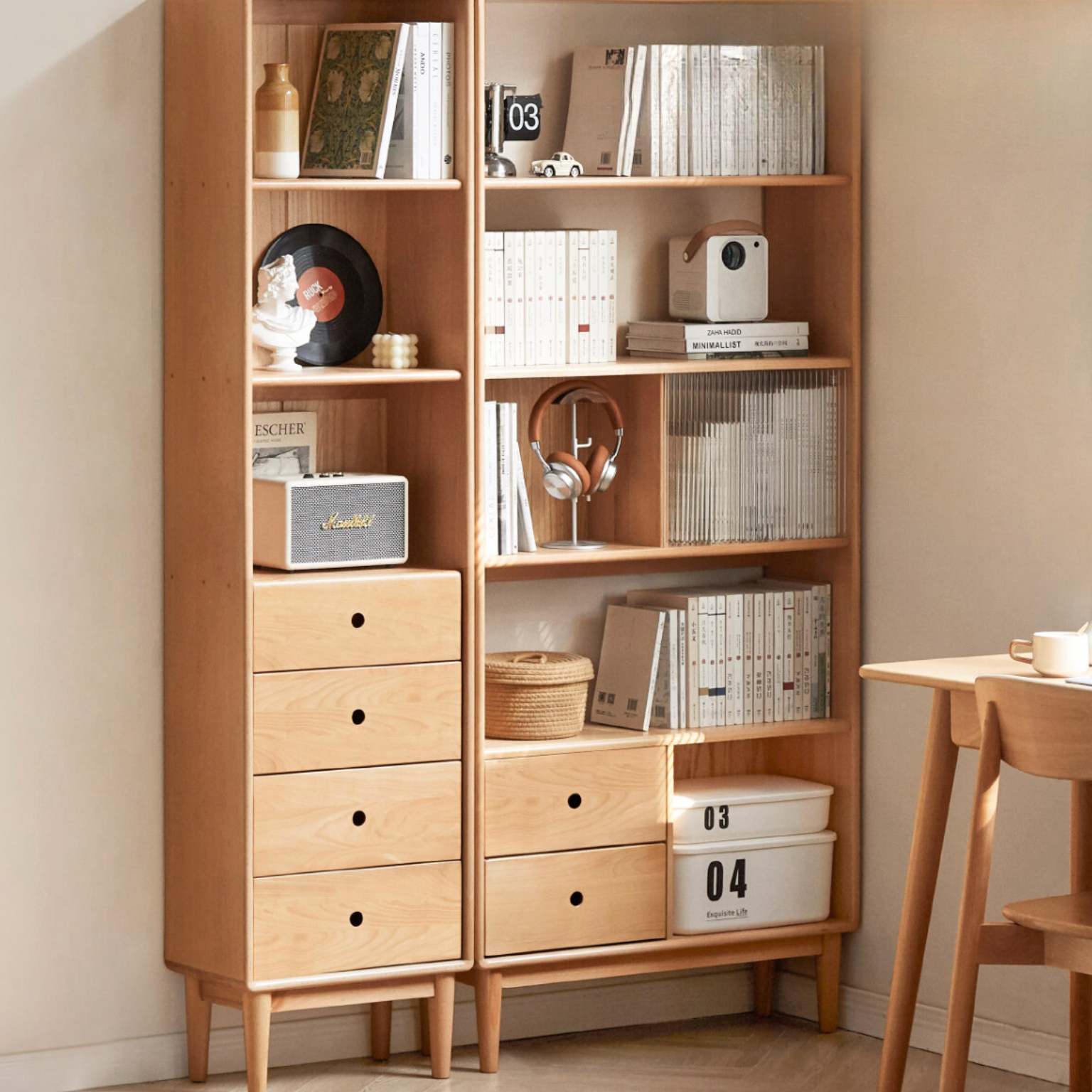 Beech Solid Wood Bookcase Combination