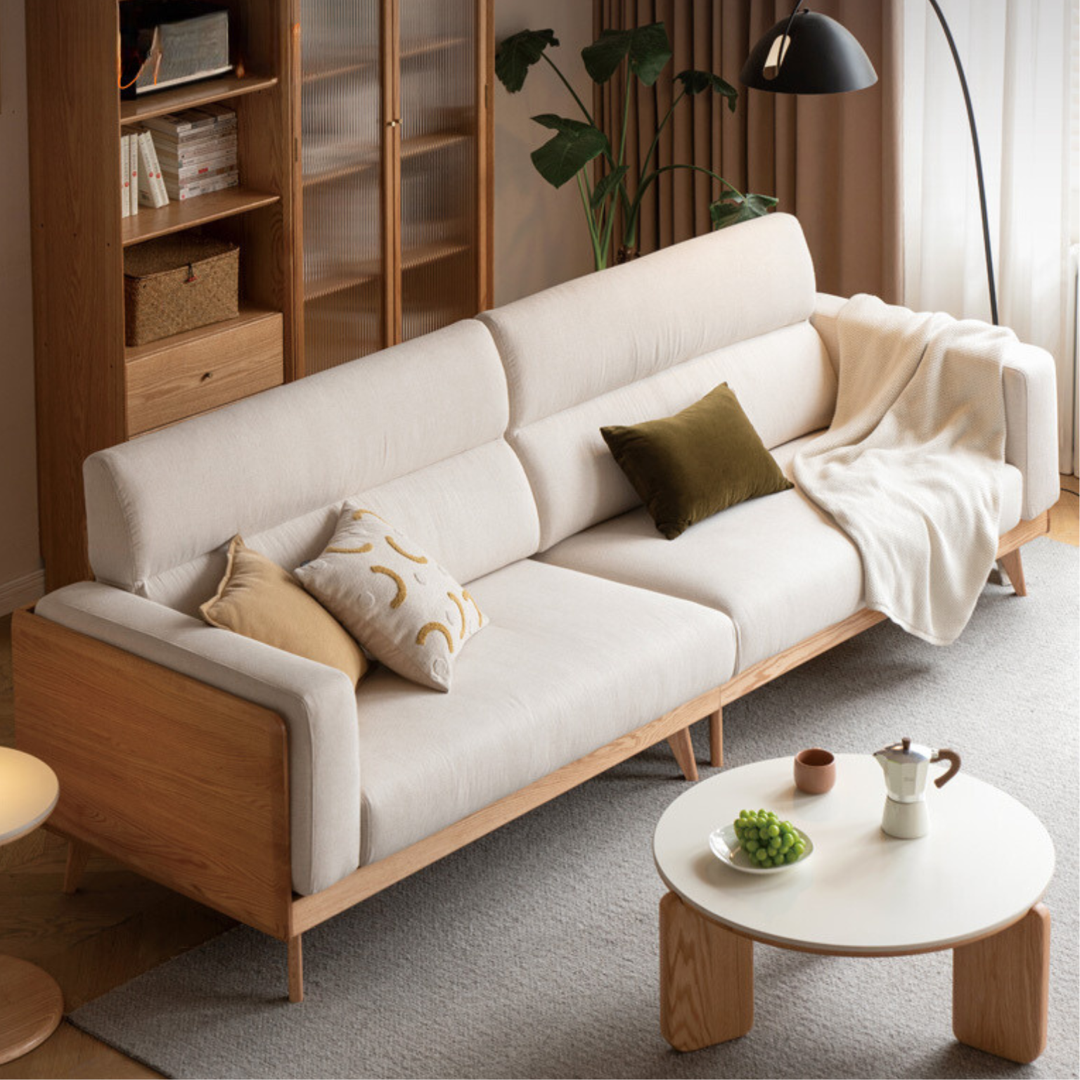 Oak Solid Wood Modern Fabric Sofa,
