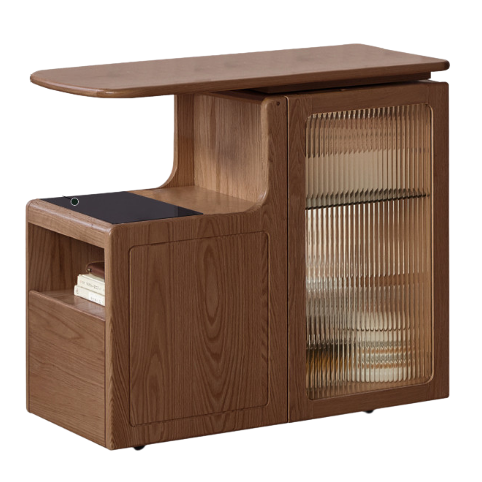 Black Walnut, Oak Solid Wood Movable Tea Cabinet With Tea Maker