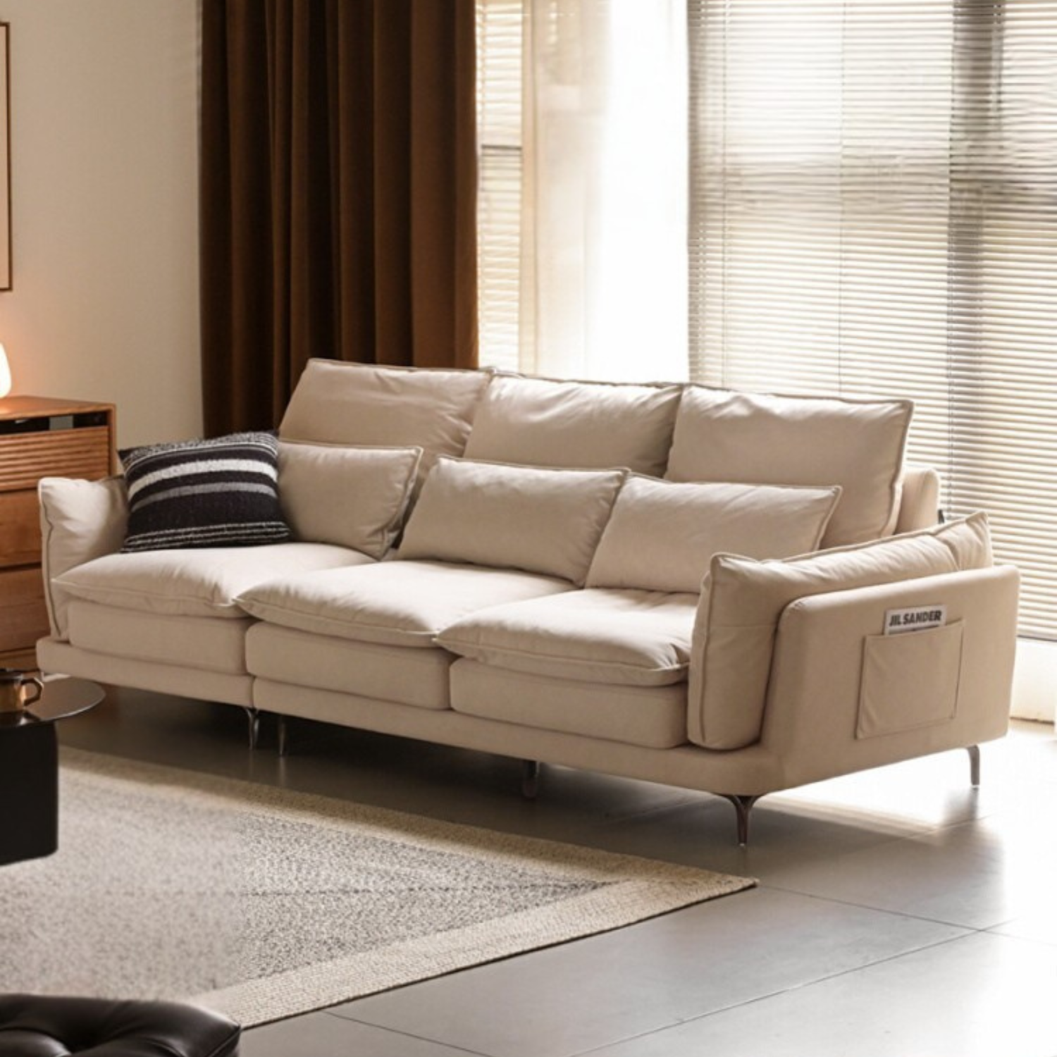 High-Back Modern Fabric Sofa with Scratch-Resistant Upholstery