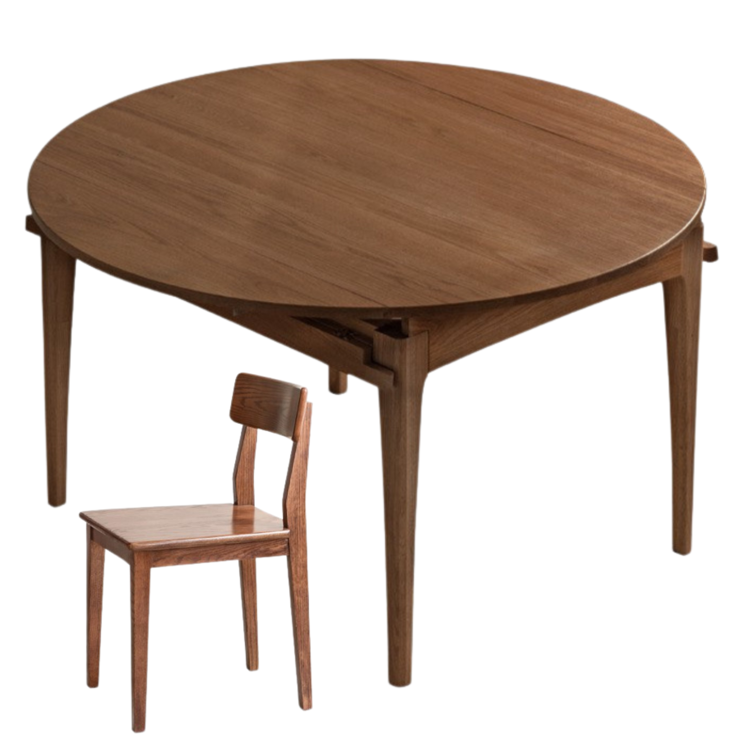 Solid Rubberwood, Oak Solid Wood Folding Round Retractable Dining Table