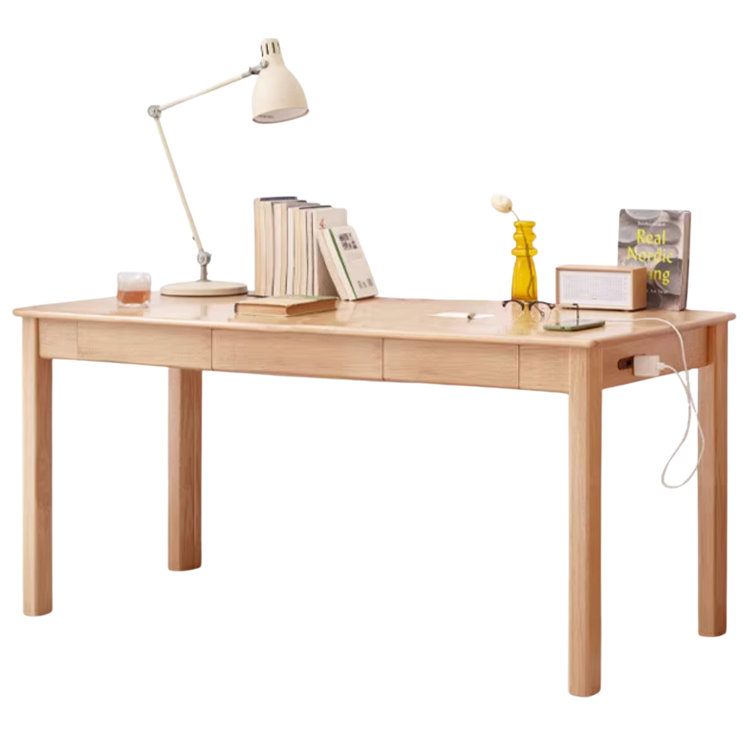 Oak, Ash Solid Wood USB Office Desk