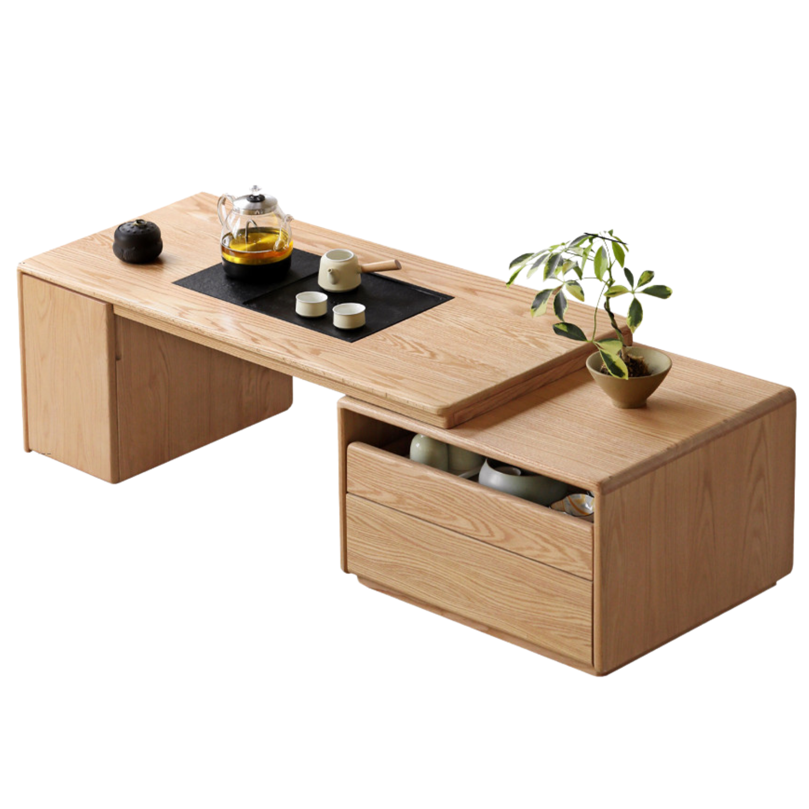 Oak Solid Wood Telescopic Modern Tea Table