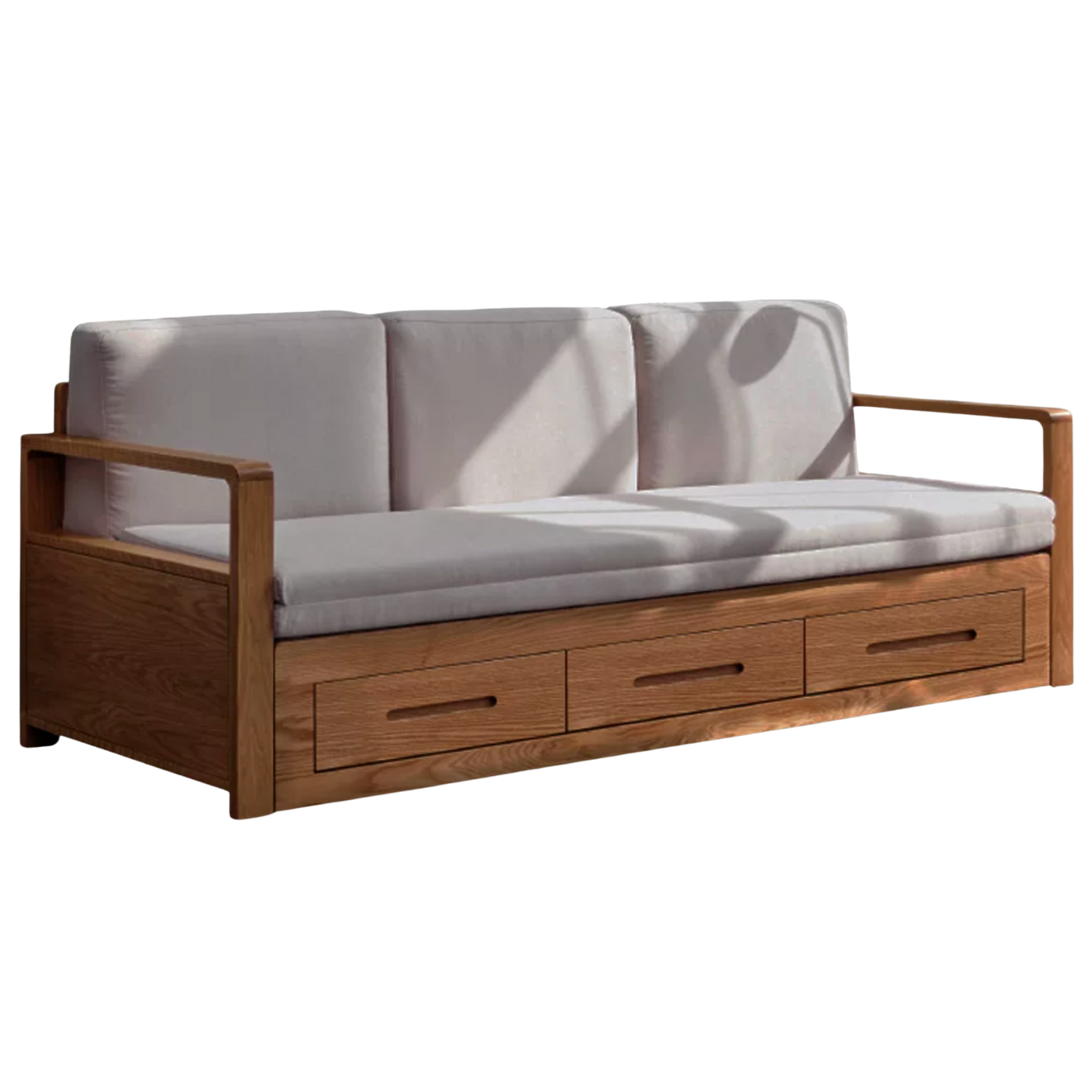 Oak Solid Wood Sofa Bed with Storage, Modern Design