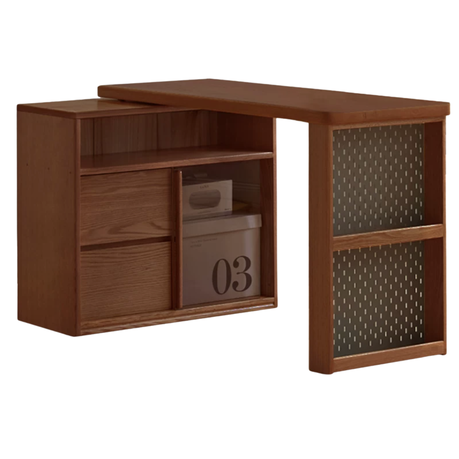 Black Walnut, Oak Solid Wood Italian Light Luxury Corner Office Desk