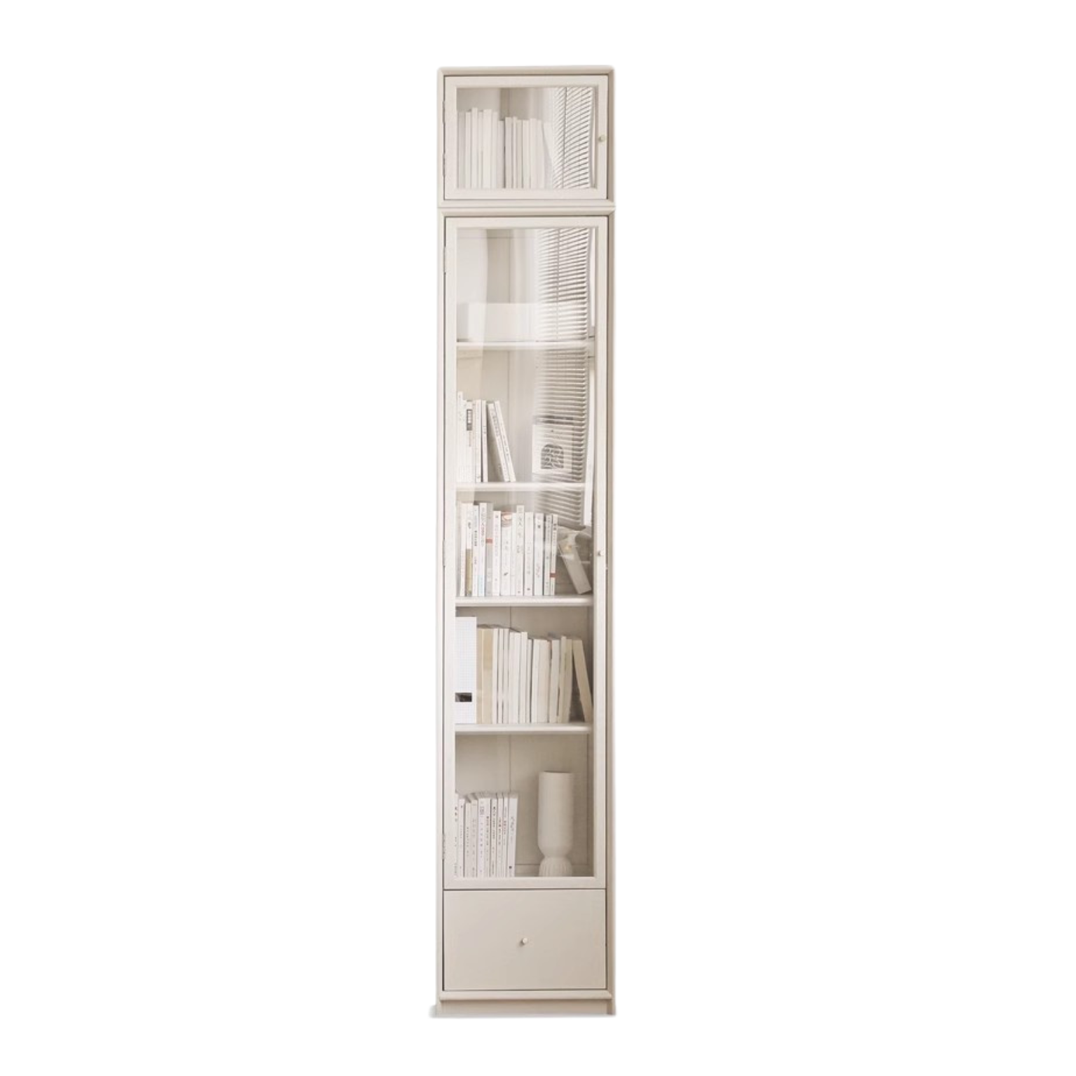 Oak Solid Wood Combination Bookcase Glass Door Floor-to-ceiling Bookshelf