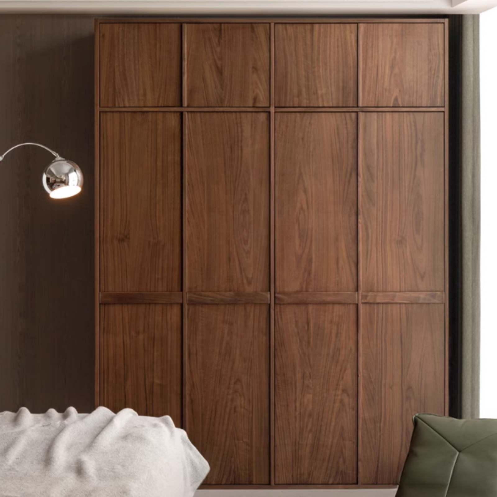 Oak, Cherry Wood, Black Walnut Solid Wood Retro Style Skeleton Line Large Wardrobe.