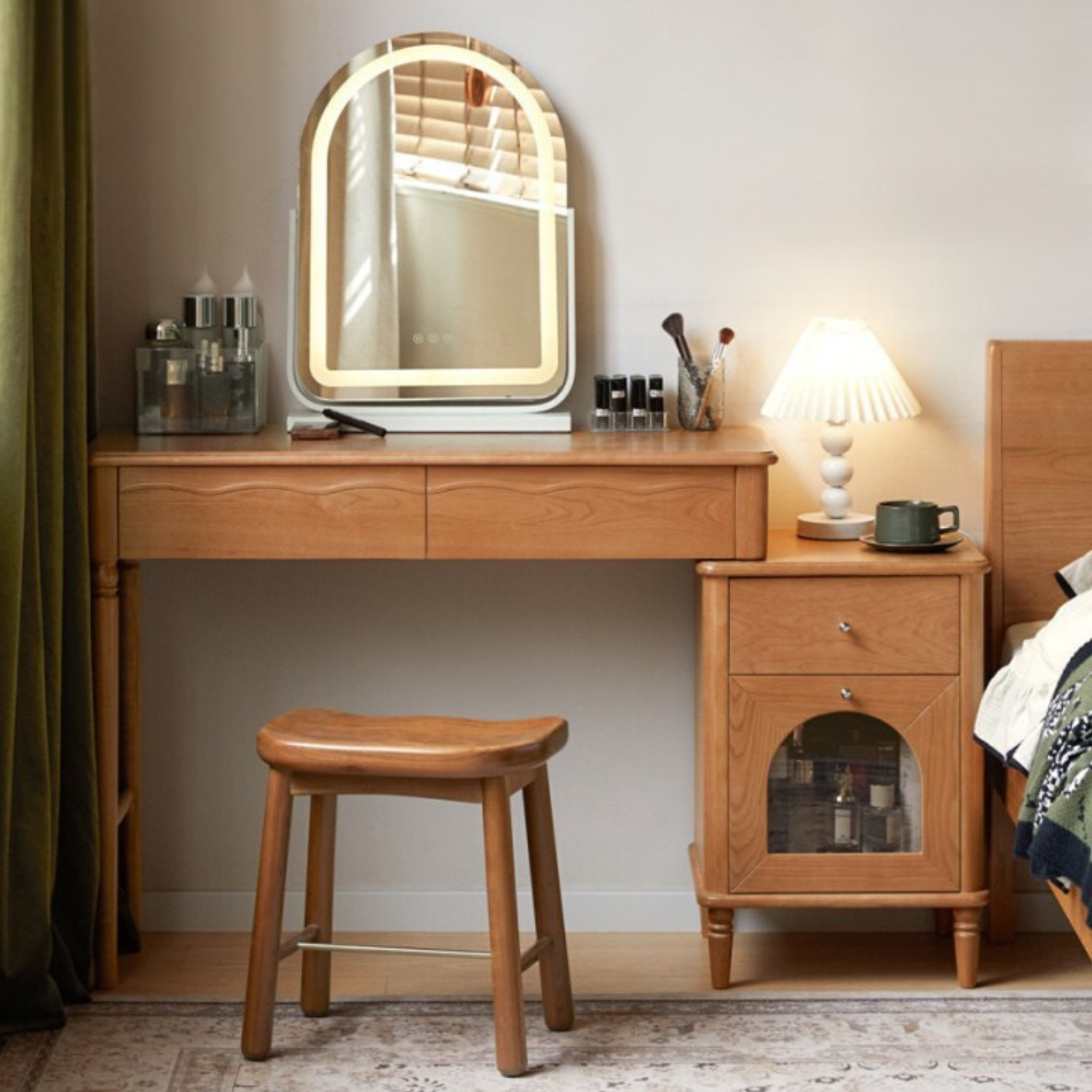 Cherry Solid Wood Medieval Style Retractable Vanity Table.