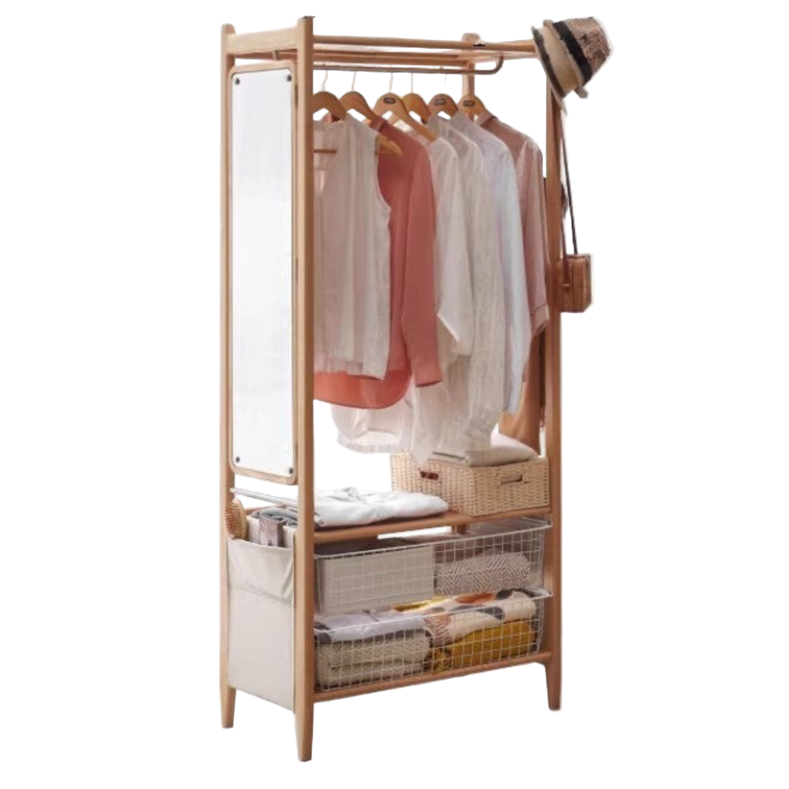 Oak Solid Wood Rack Integrated Clothes Hanger