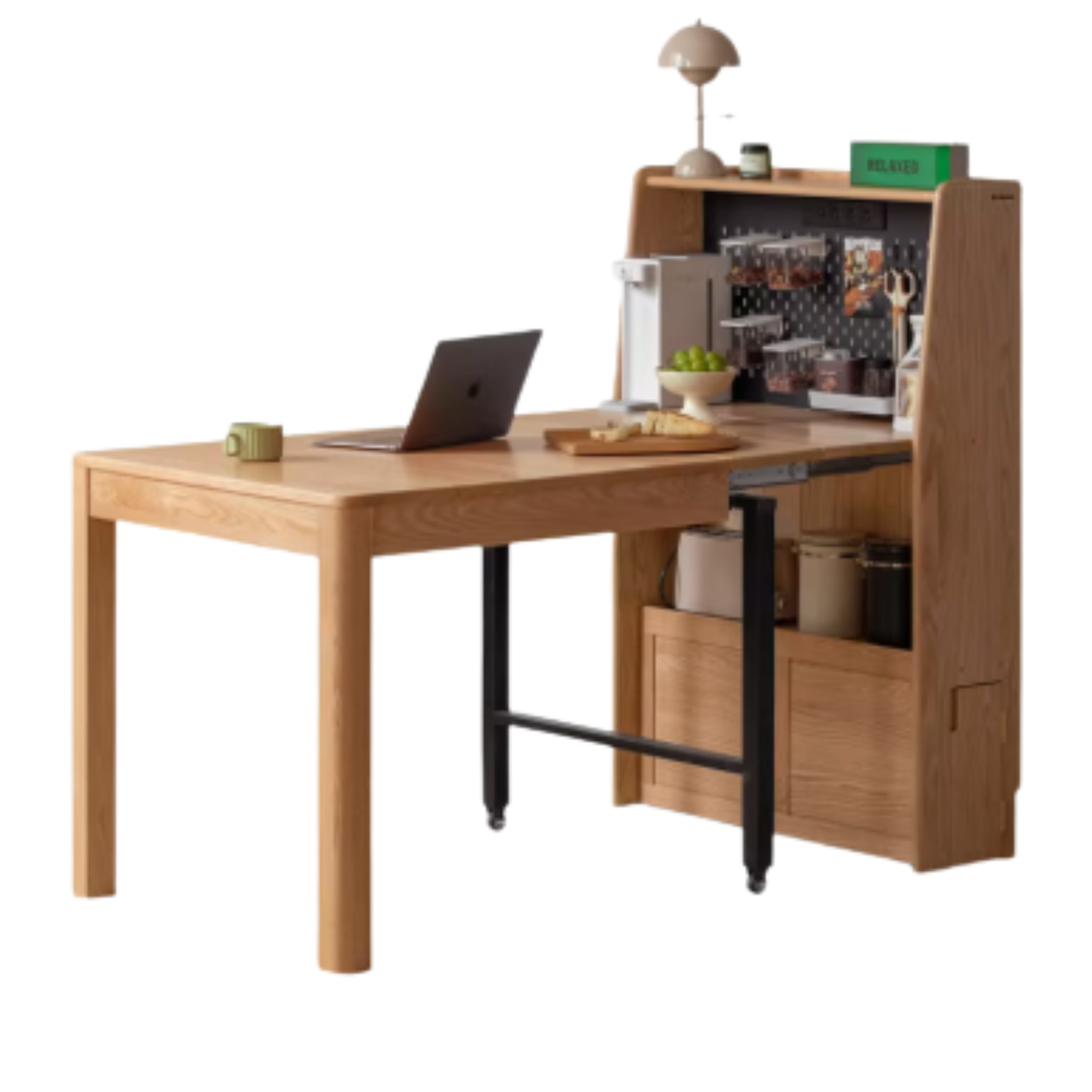 Oak Solid Wood Telescopic Dining Table Sideboard Integrated