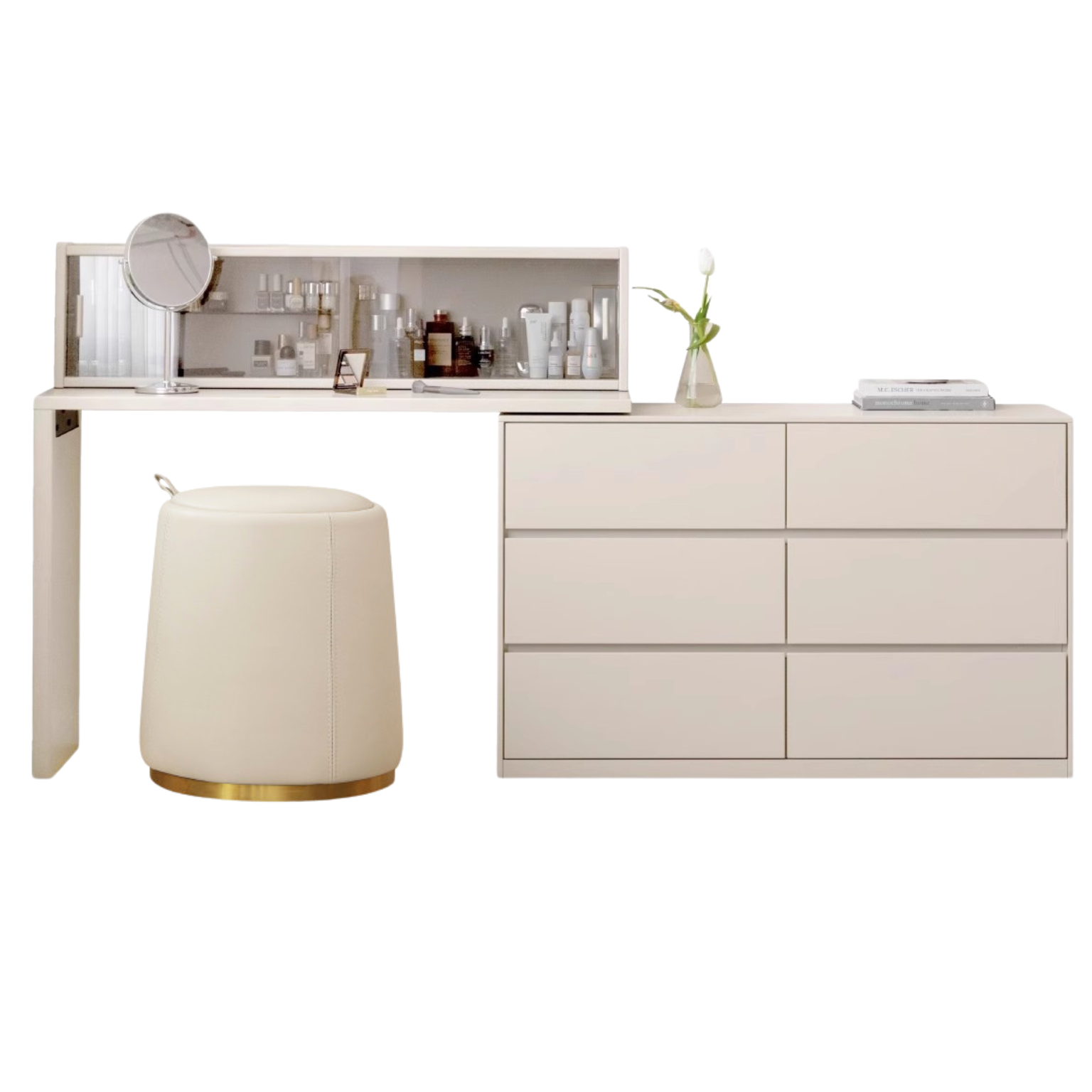 Solid Rubberwood Cream Style Dressing Table Integrated Drawer.