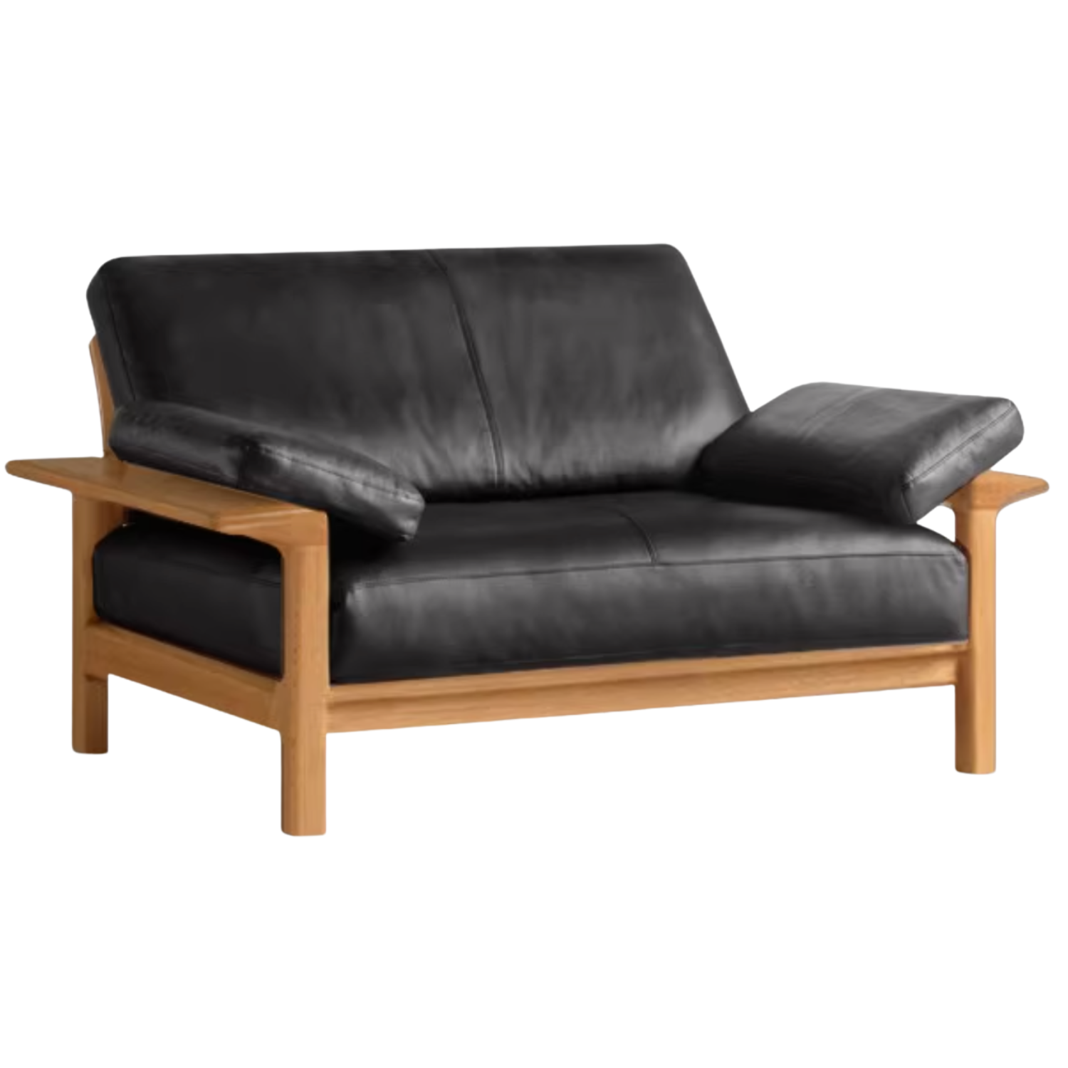 Oak, Ash Solid Wood Wabi Sabi Style Genuine Leather Sofa, fabric sofa