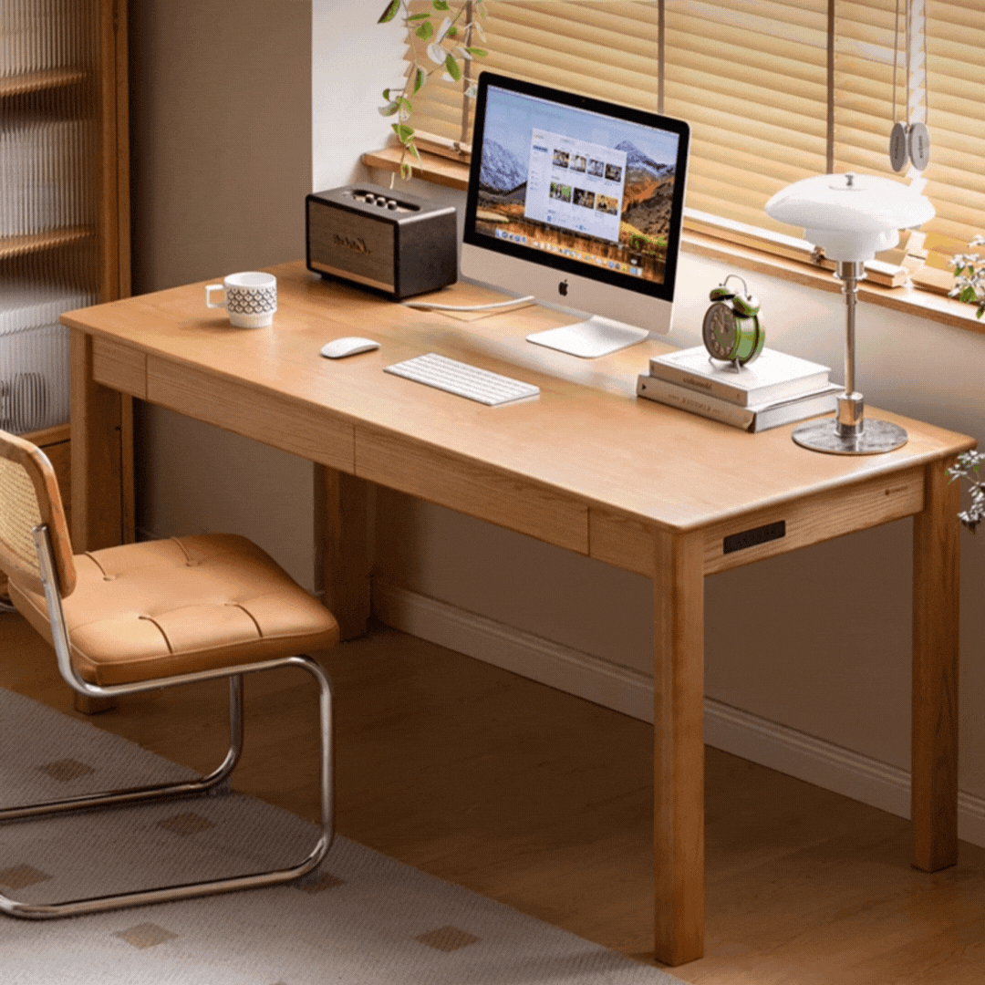 Oak, Ash Solid Wood USB Office Desk
