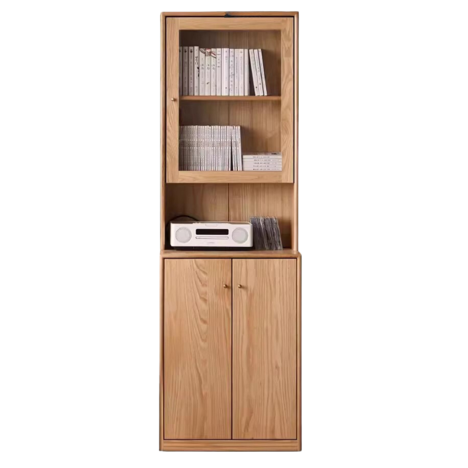 Oak Solid Wood Floor-To-Ceiling Combination Bookshelf, Glass Bookcase