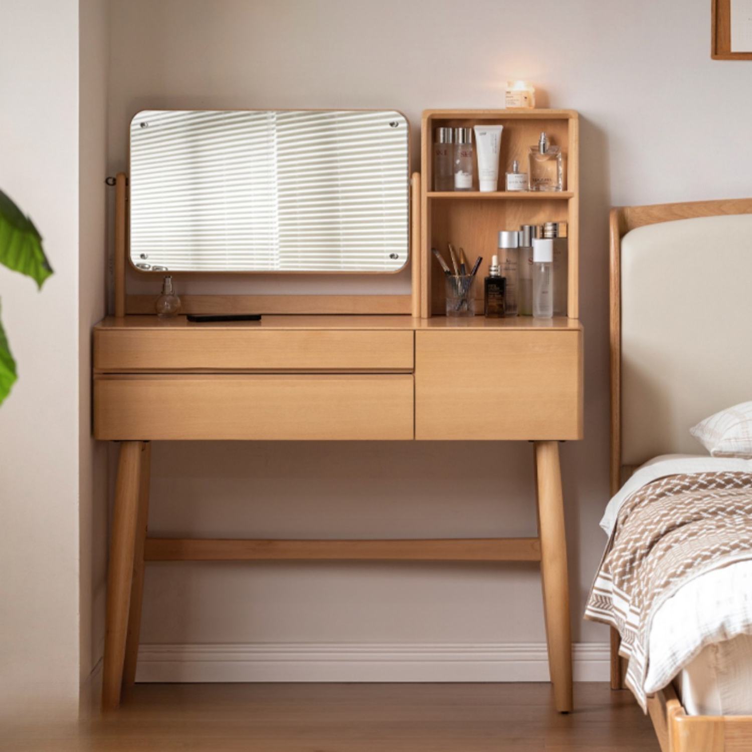 Oak, Beech Solid Wood Nordic Style Vanity Table.