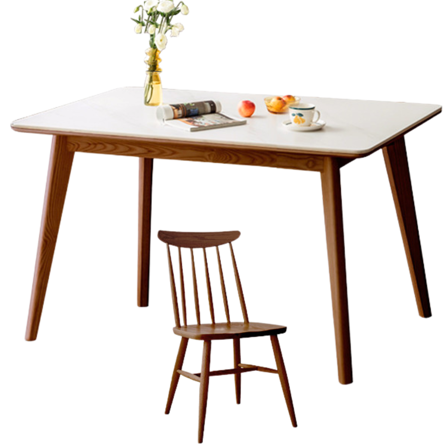 Ash, Oak Solid Wood Modern Rock Plate Dining Table