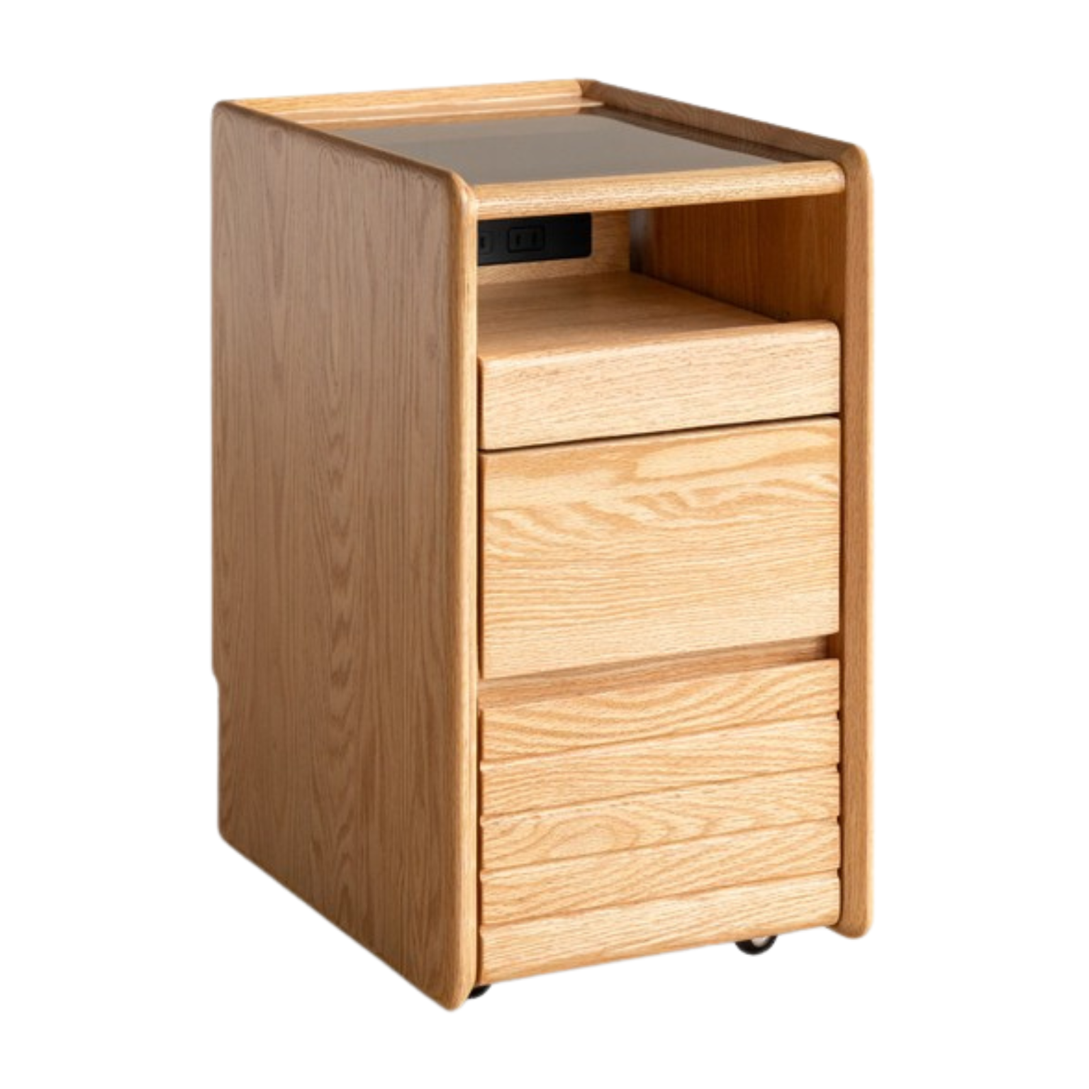 Ash, Oak Solid Wood Movable Glass Small Nightstand