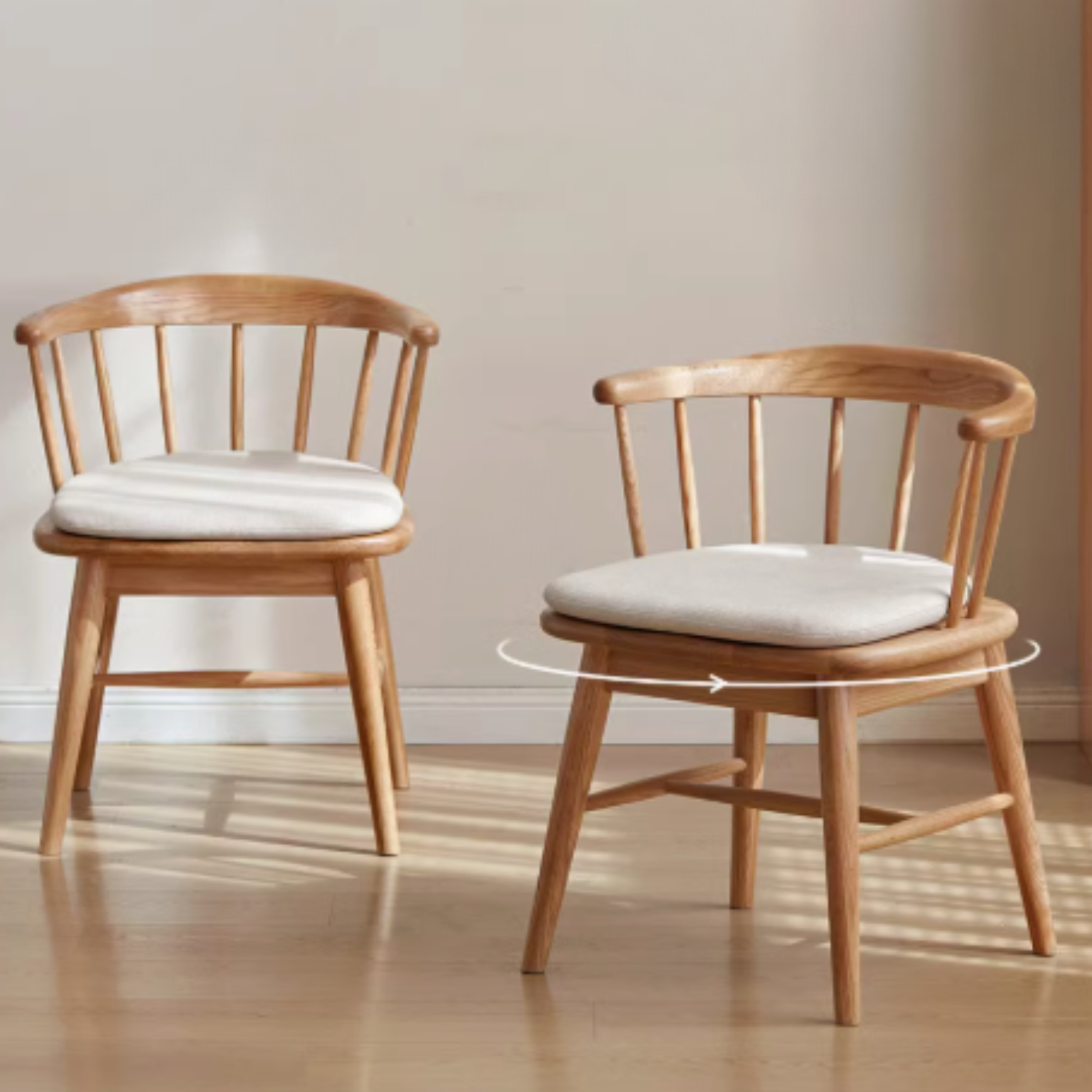 Black Walnut, Cherry, Oak Solid Wood Modern Rotating Soft Chair