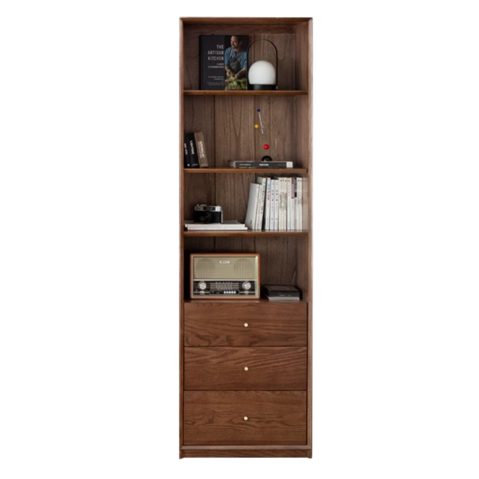 Oak, Ash Solid Wood Modular Bookcase with Glass Doors