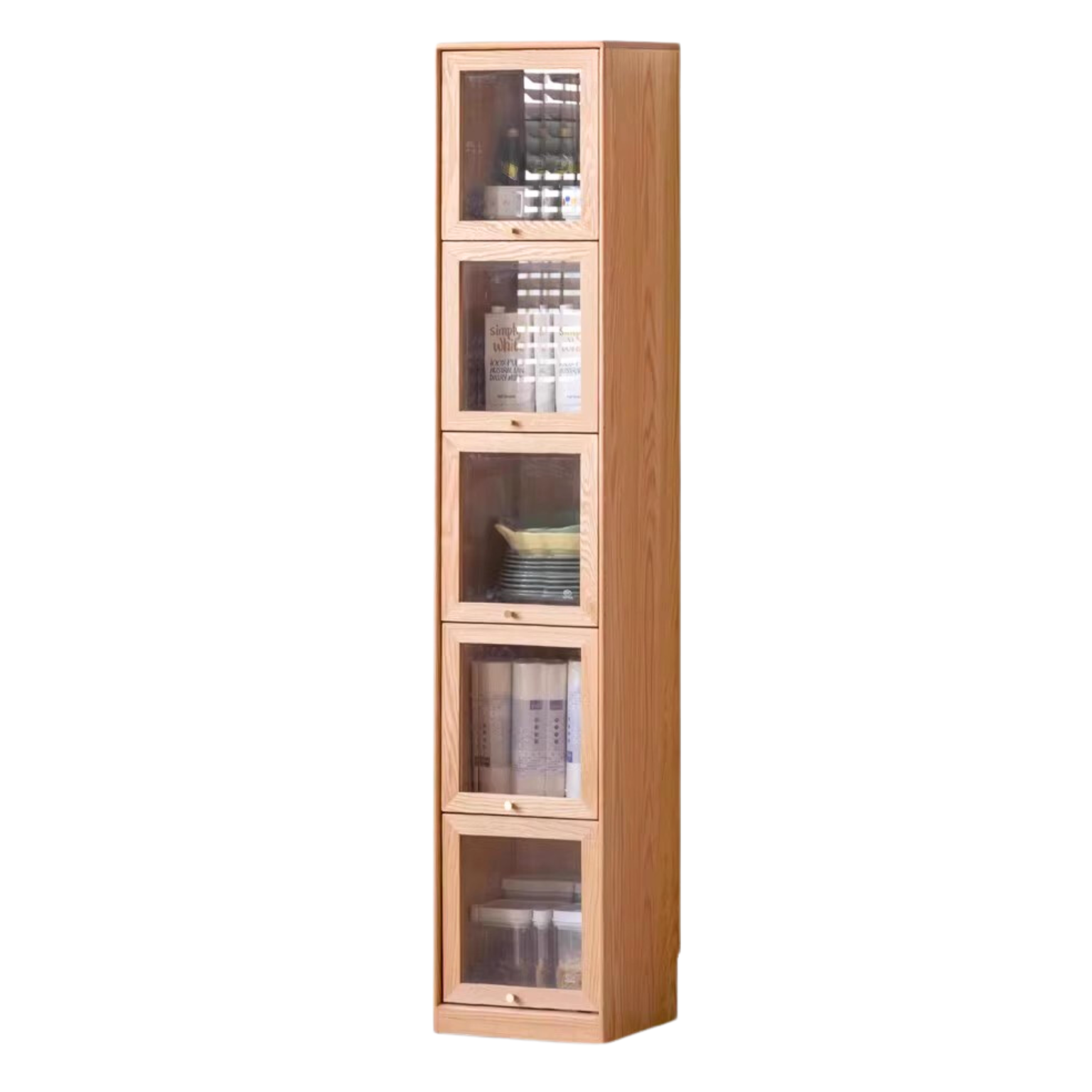 Oak Solid Wood Bookcase Corner Glass Flip Door