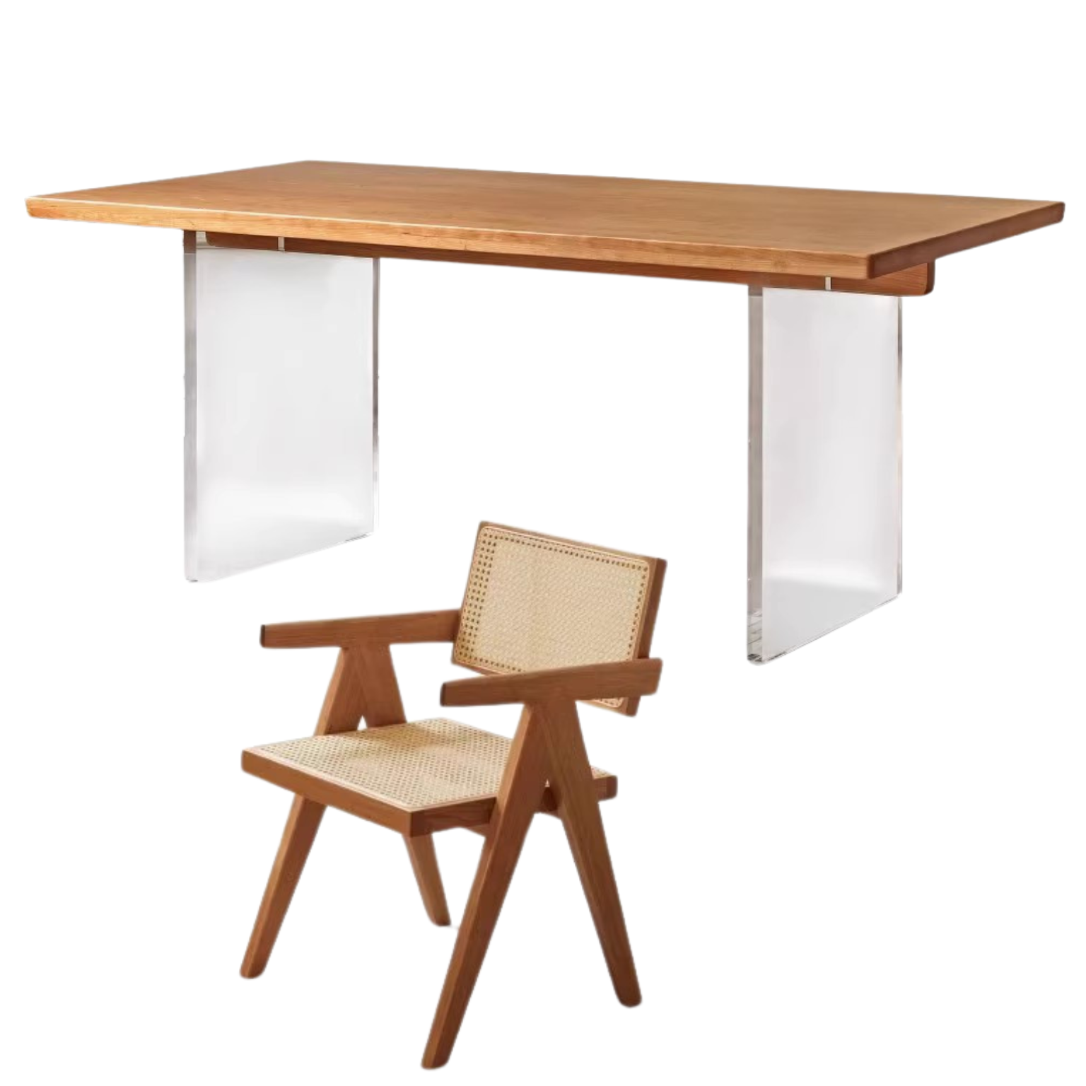 Oak, Cherry Solid Wood Acrylic Suspended Dining Table