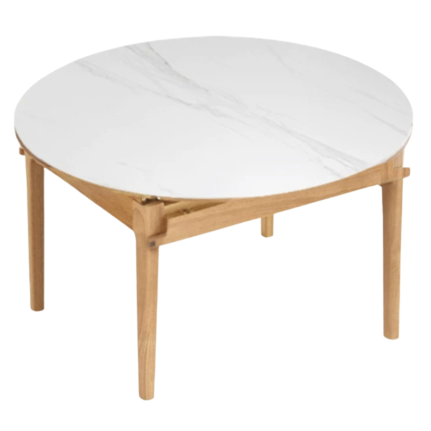 Oak, Solid Rubberwood Round Folding Dining Table With Rock Slab Surface