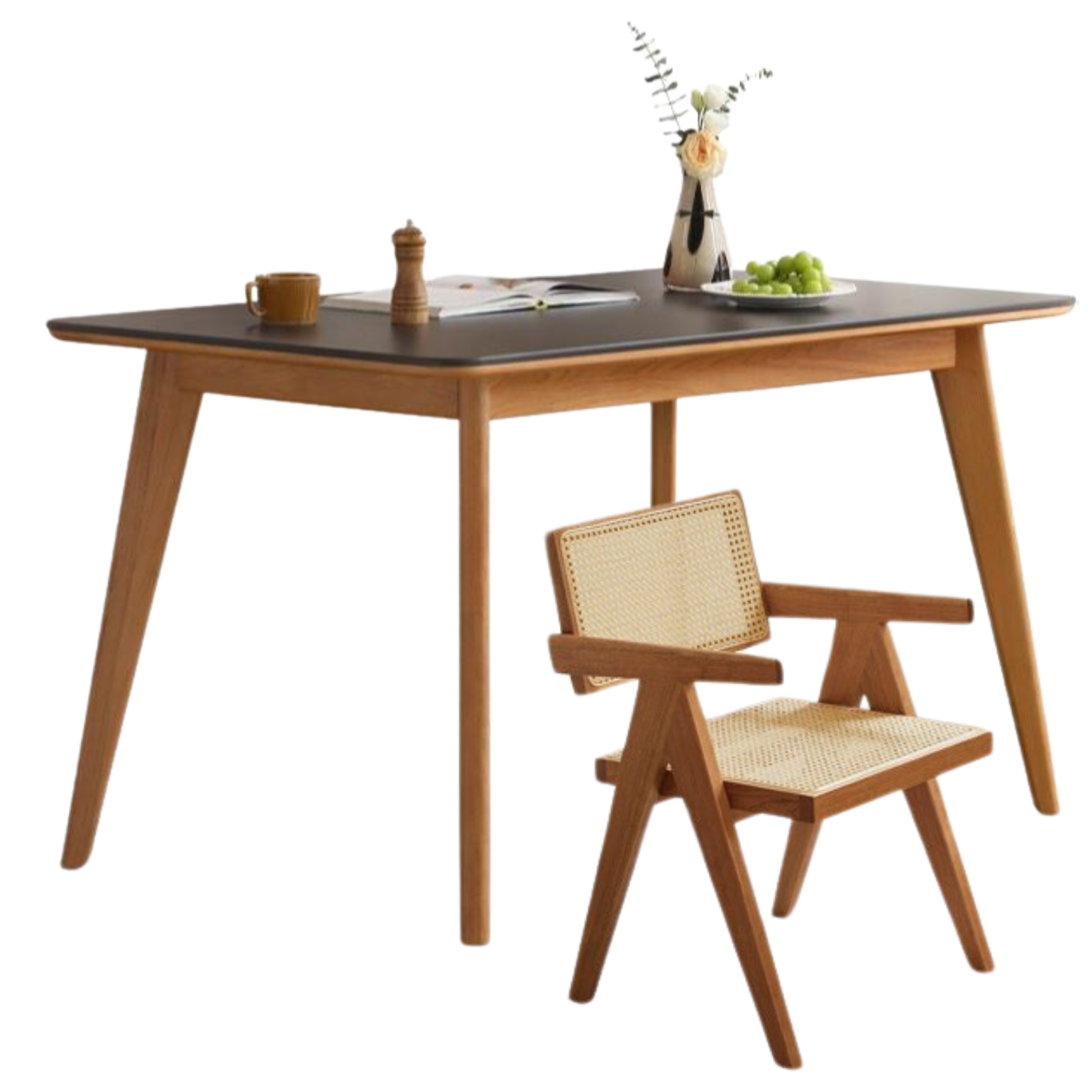 Cherry Solid Wood Retro Rock Plate Dining Table.