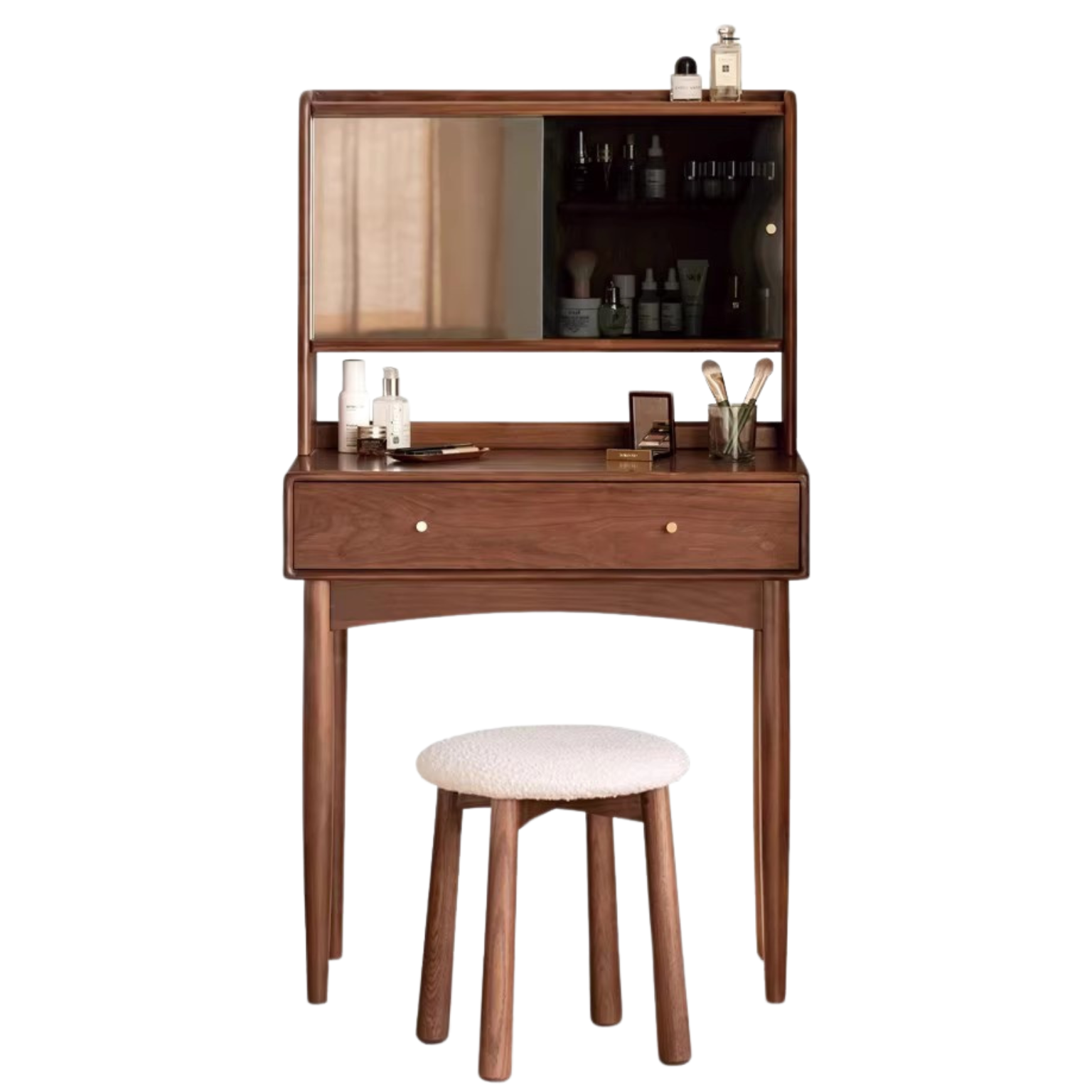 Black Walnut, Walnut Tree Solid Wood Mirror Dressing Table.