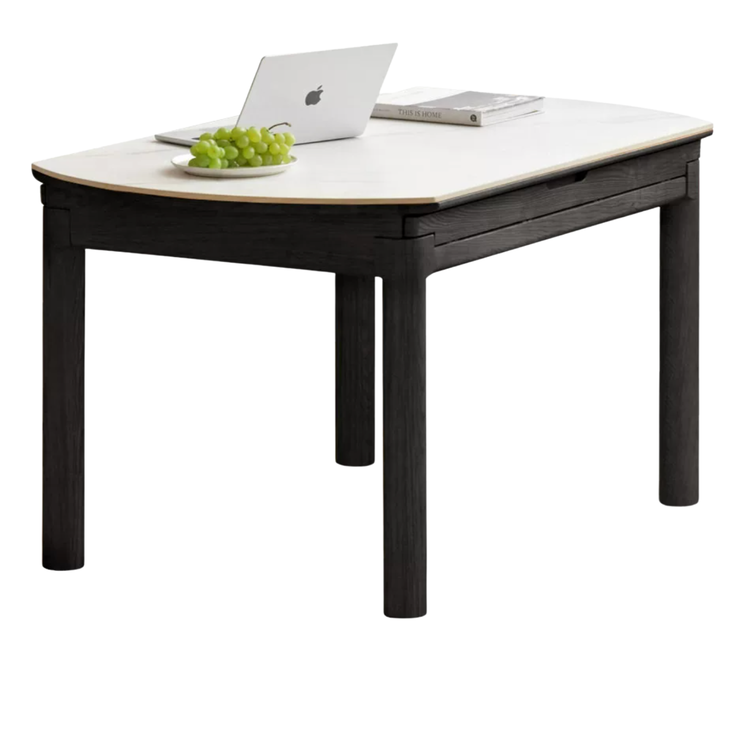 Solid Ruberwood, Oak, Ash Solid Wood Retractable Rock Plate Dining Table