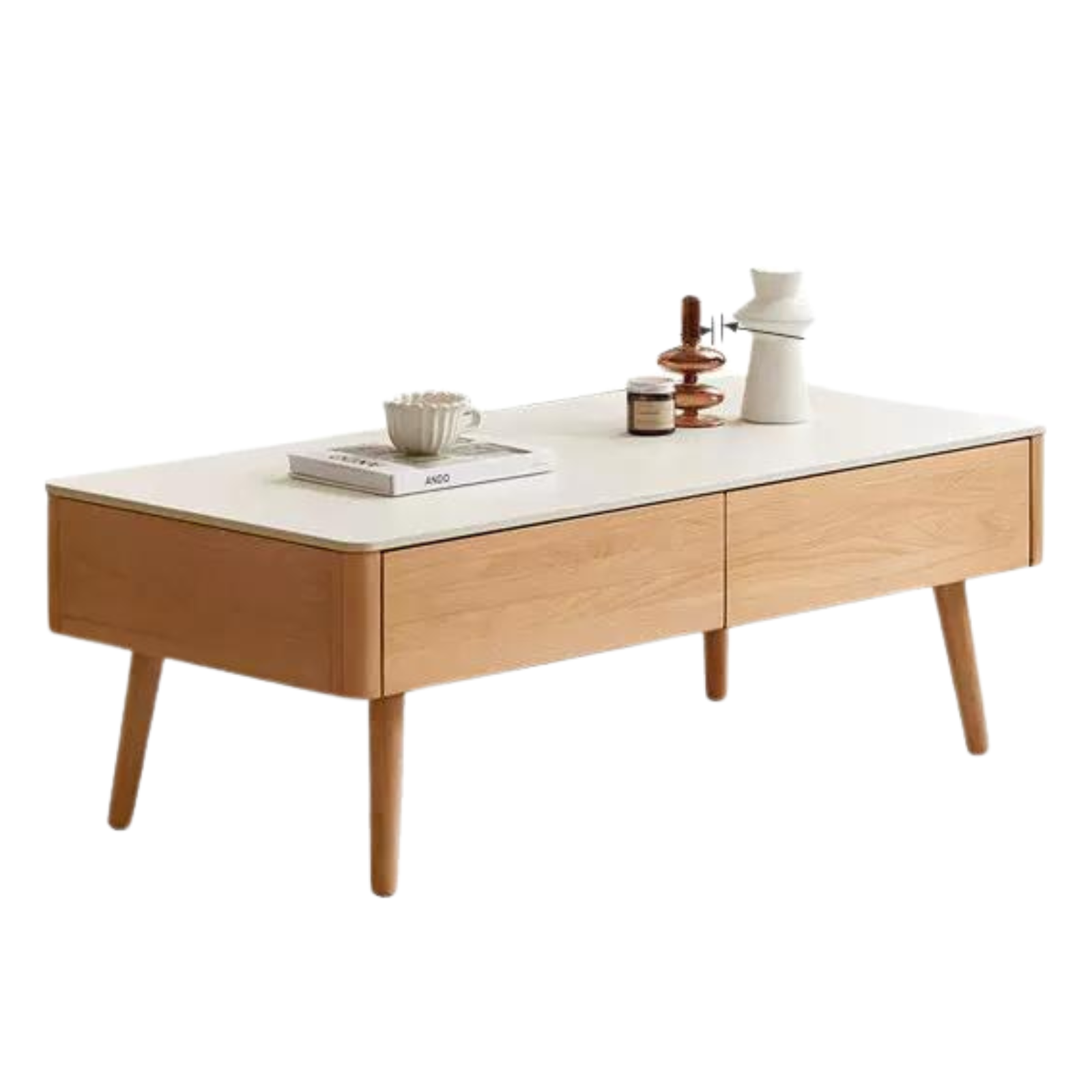 European Beech Solid Wood Storage Rock Board Coffee Table